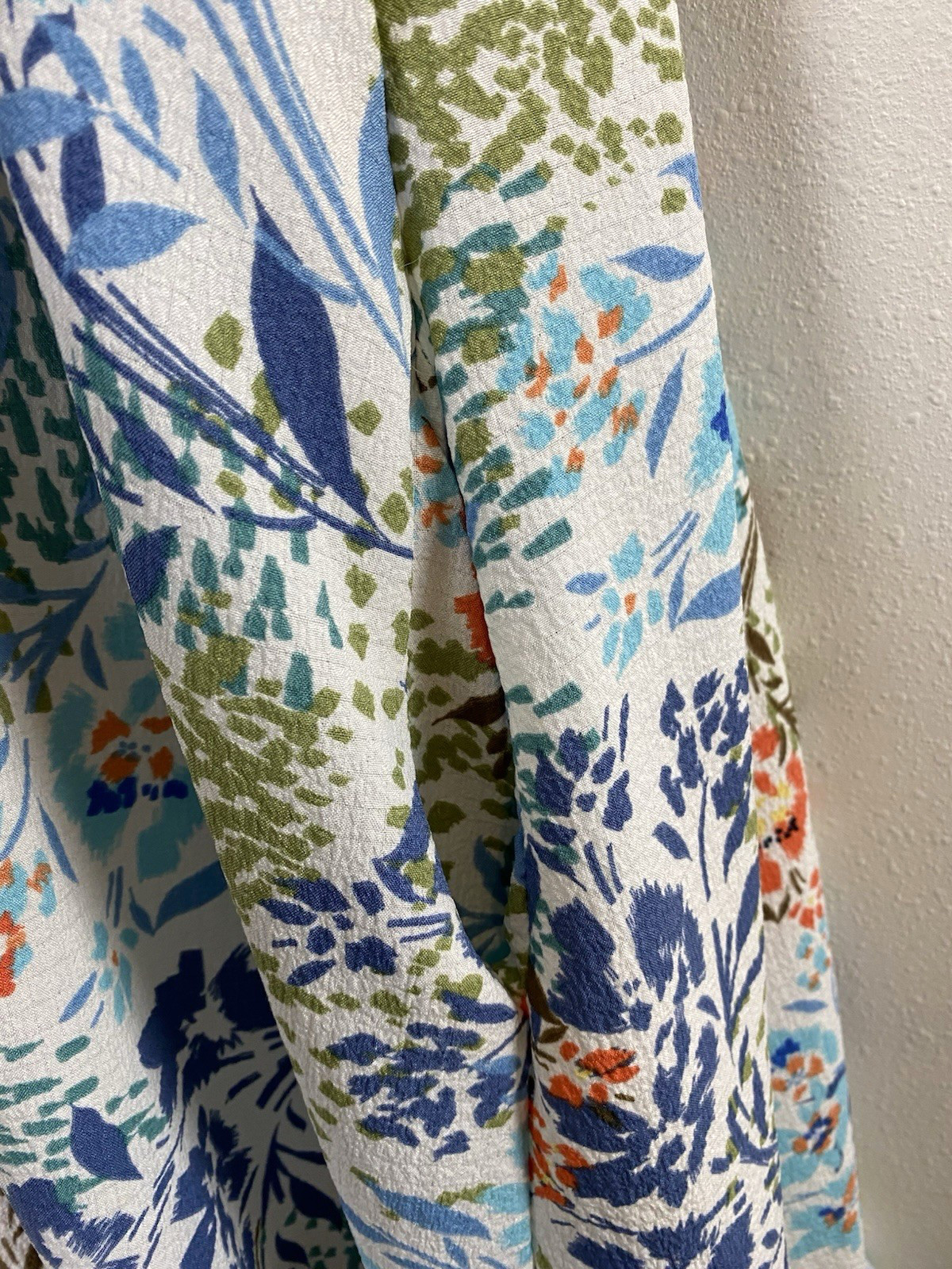 Three Bird Nest Ellie Ruffle Midi Dress Small Floral White Blue Green Boho