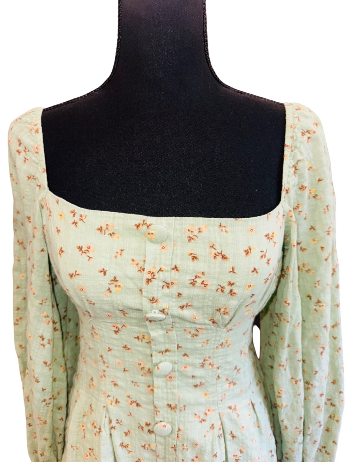 Sabo Tyla Cottage Core Floral Puff Sleeve Mini Dress Square Neck S Boho Peasent