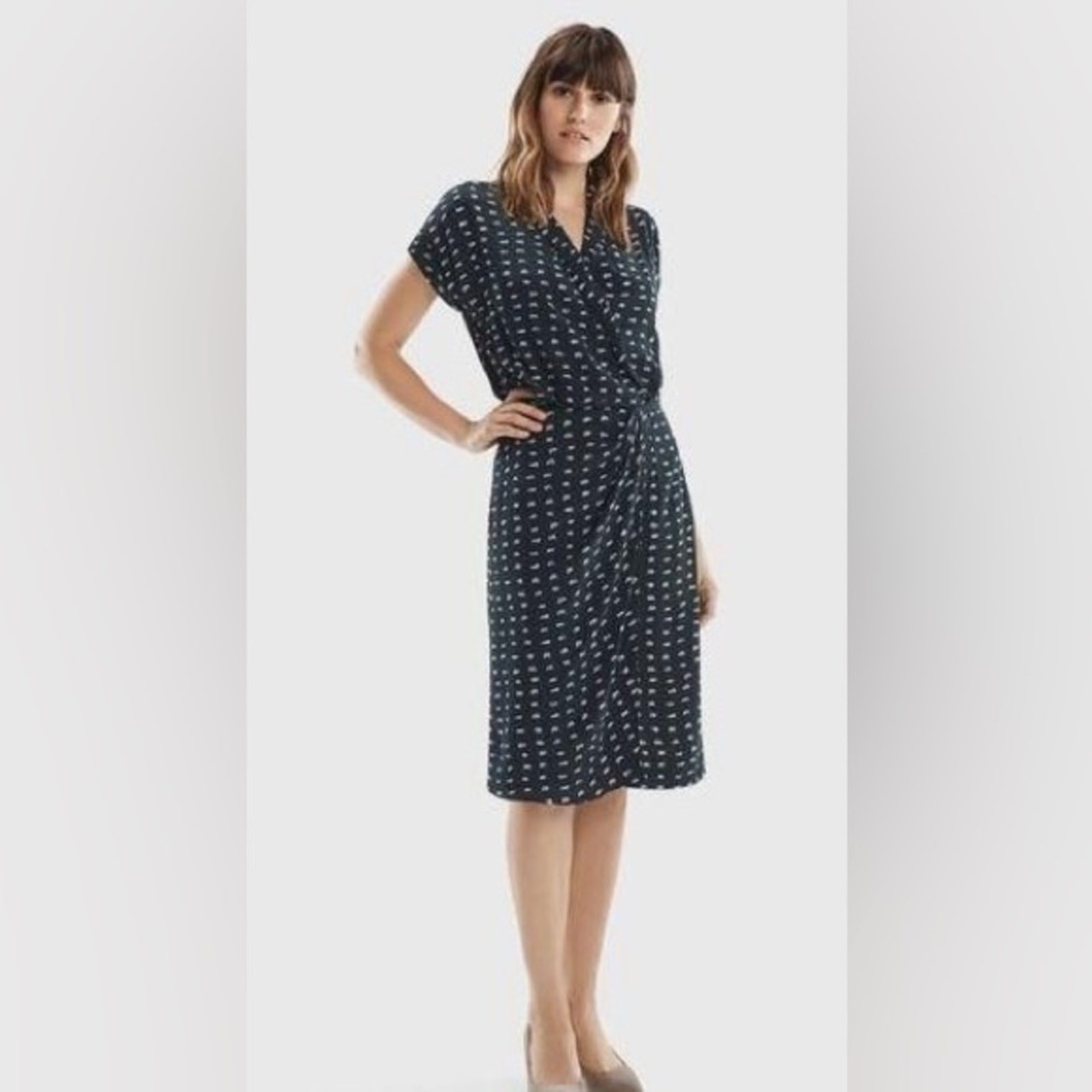 MM. Lafleur alpine green tan jasmine short sleeve knee length dress size 2 b64