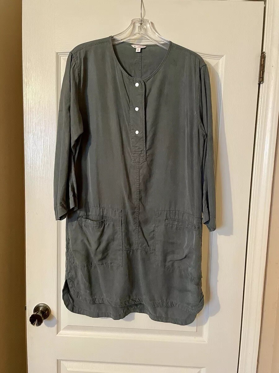 GAP Tencel Shirttail Dress Lightweight Relaxed Fit Pocketed Size L Dark Gray