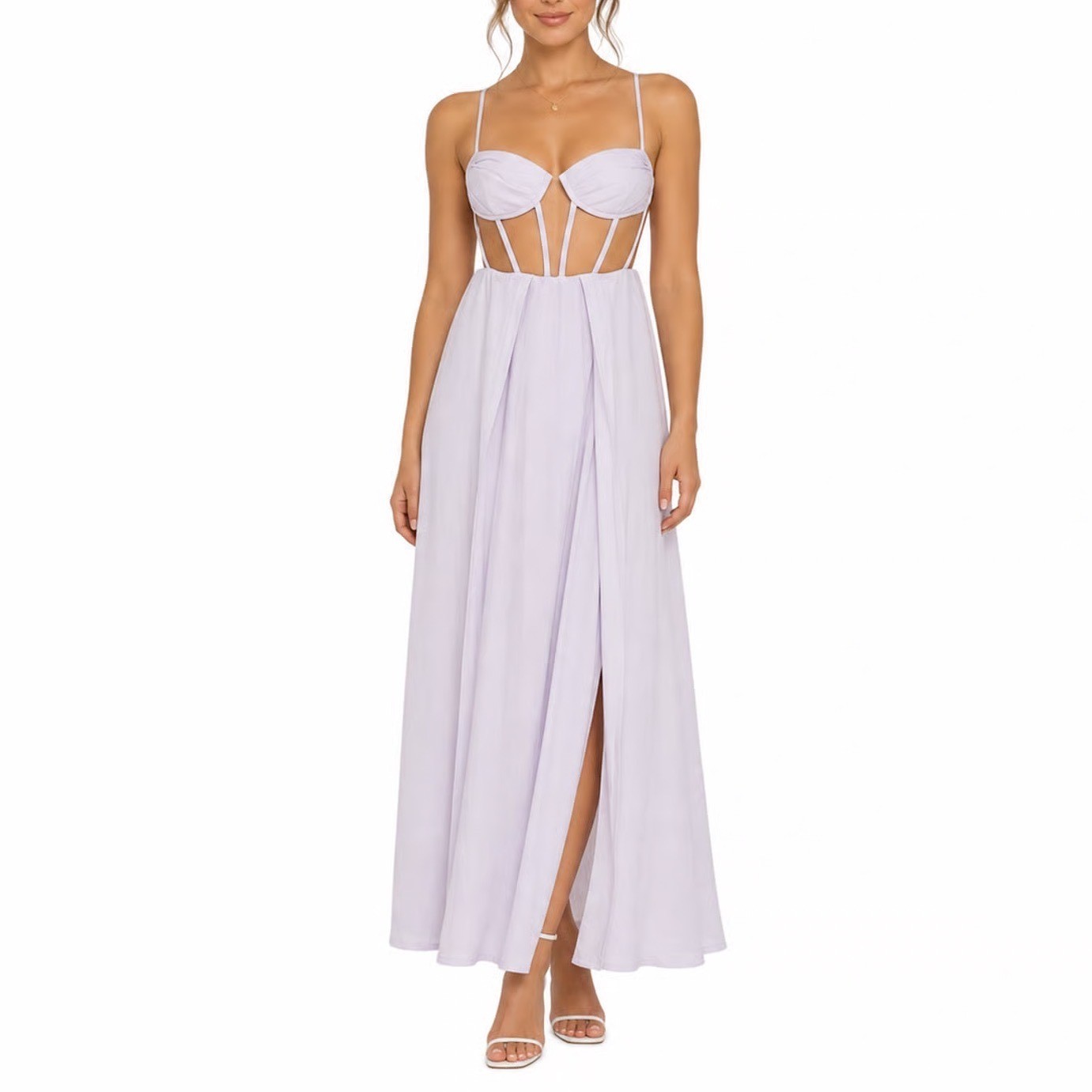 D&M Lavender Cutout Bodice Maxi Dress with Built-in Bodysuit Small