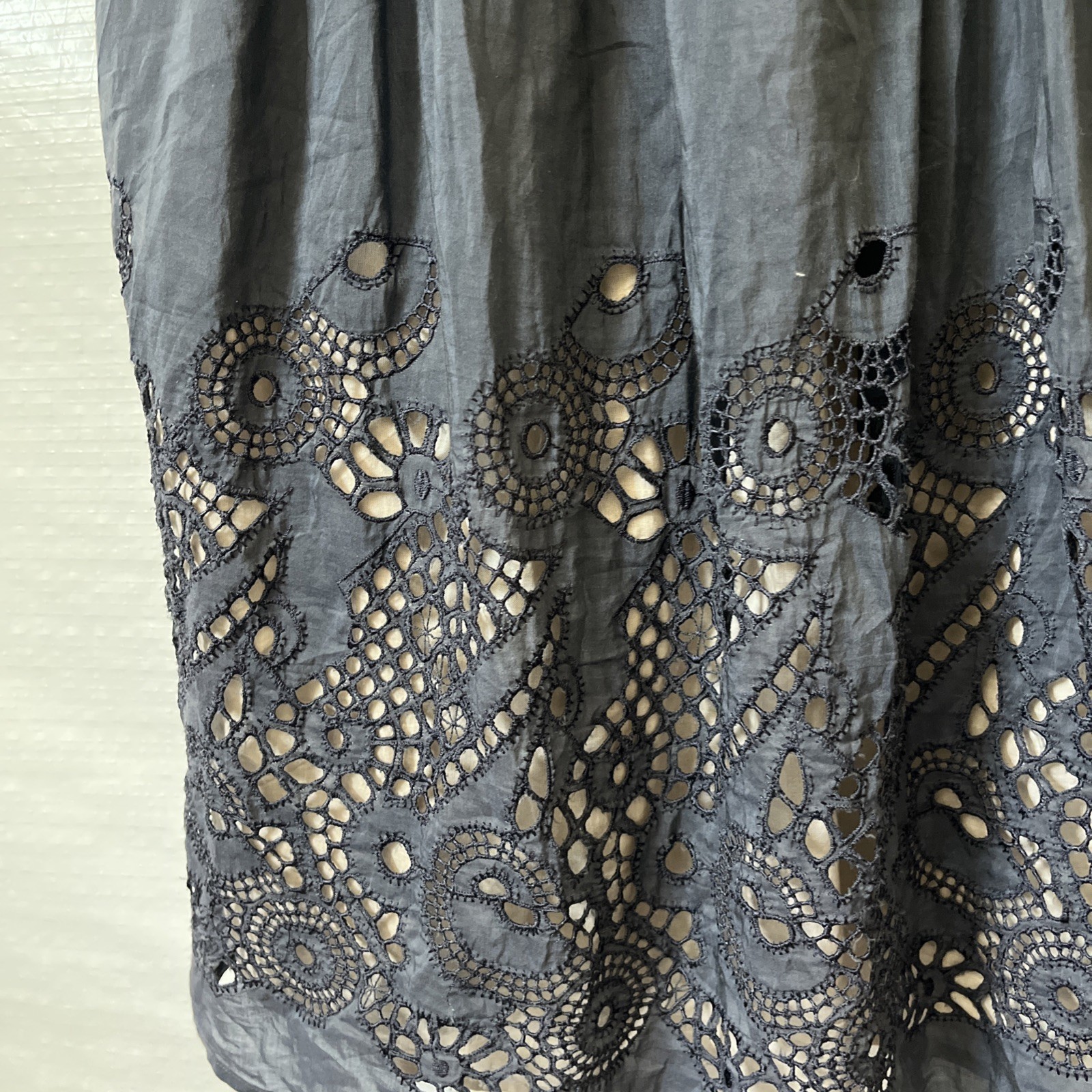 Burlapp Dress Slate Blue Size 4 Spaghetti Straps Crochet cotton silk blend