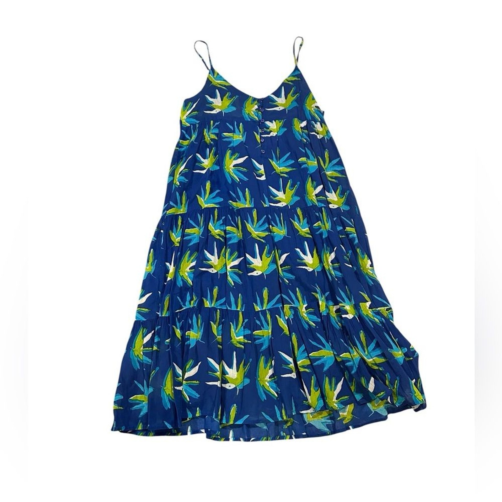 TUCKERNUCK Oliphant Tiered Floral Blue Green Boho Coastal Sundress M