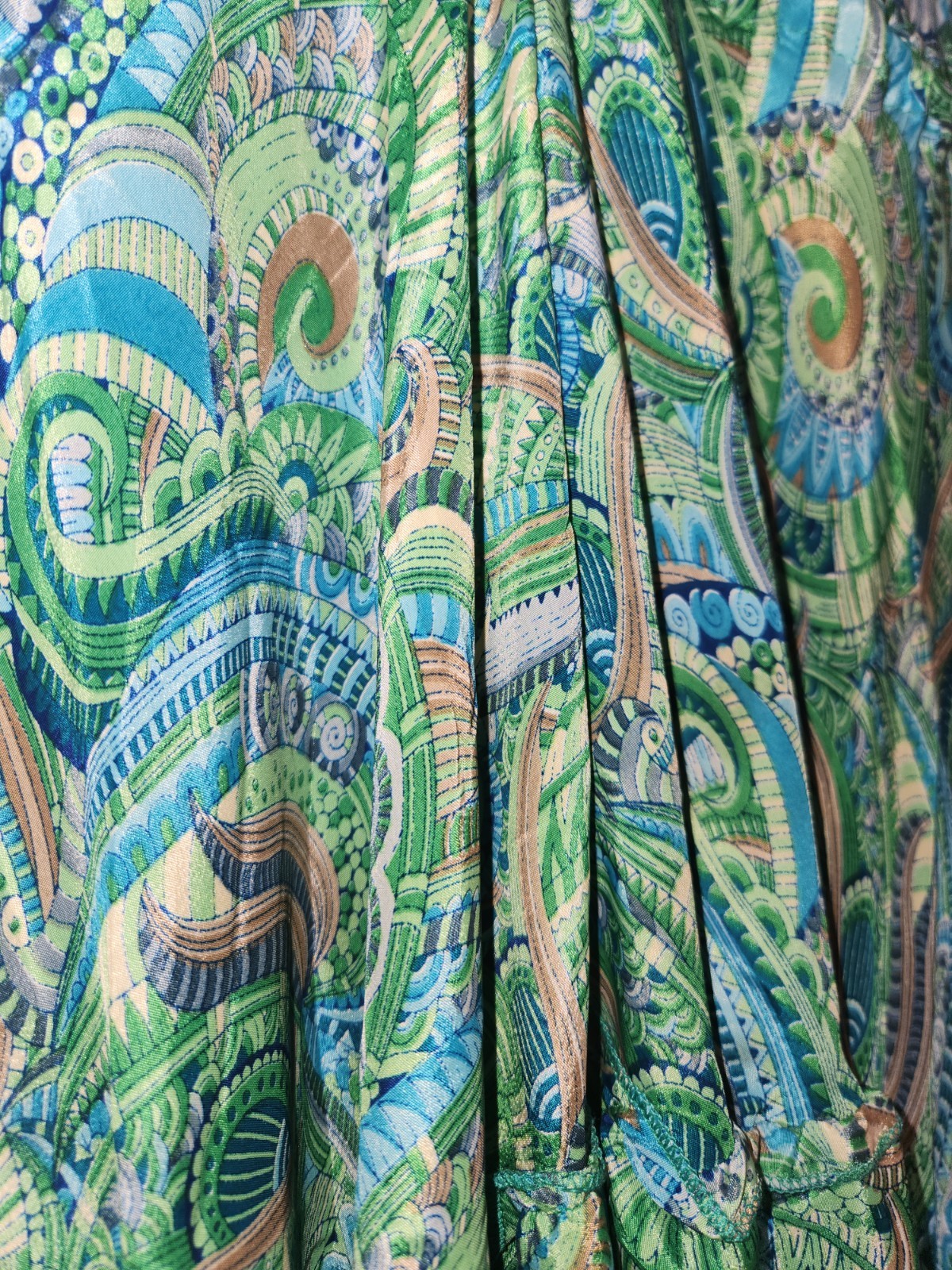 Green blue paisley string strap sun dress boho indie resort vacation