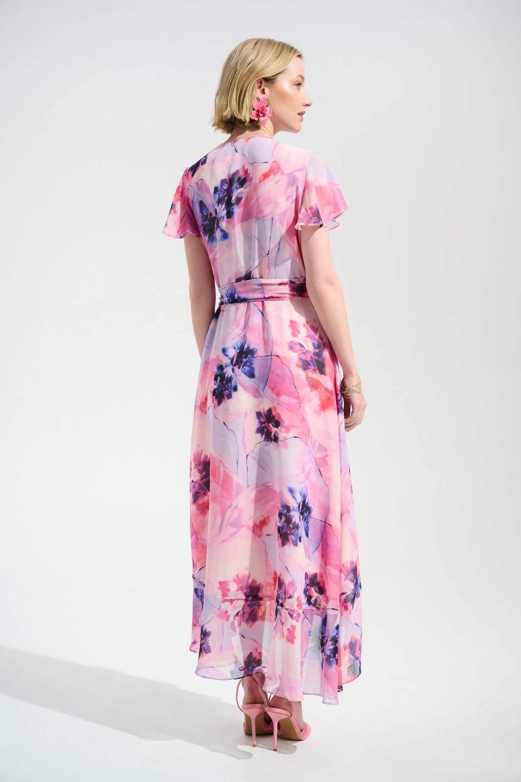 Joseph Ribkoff Printed Chiffon High Low Wrap Dress 261739