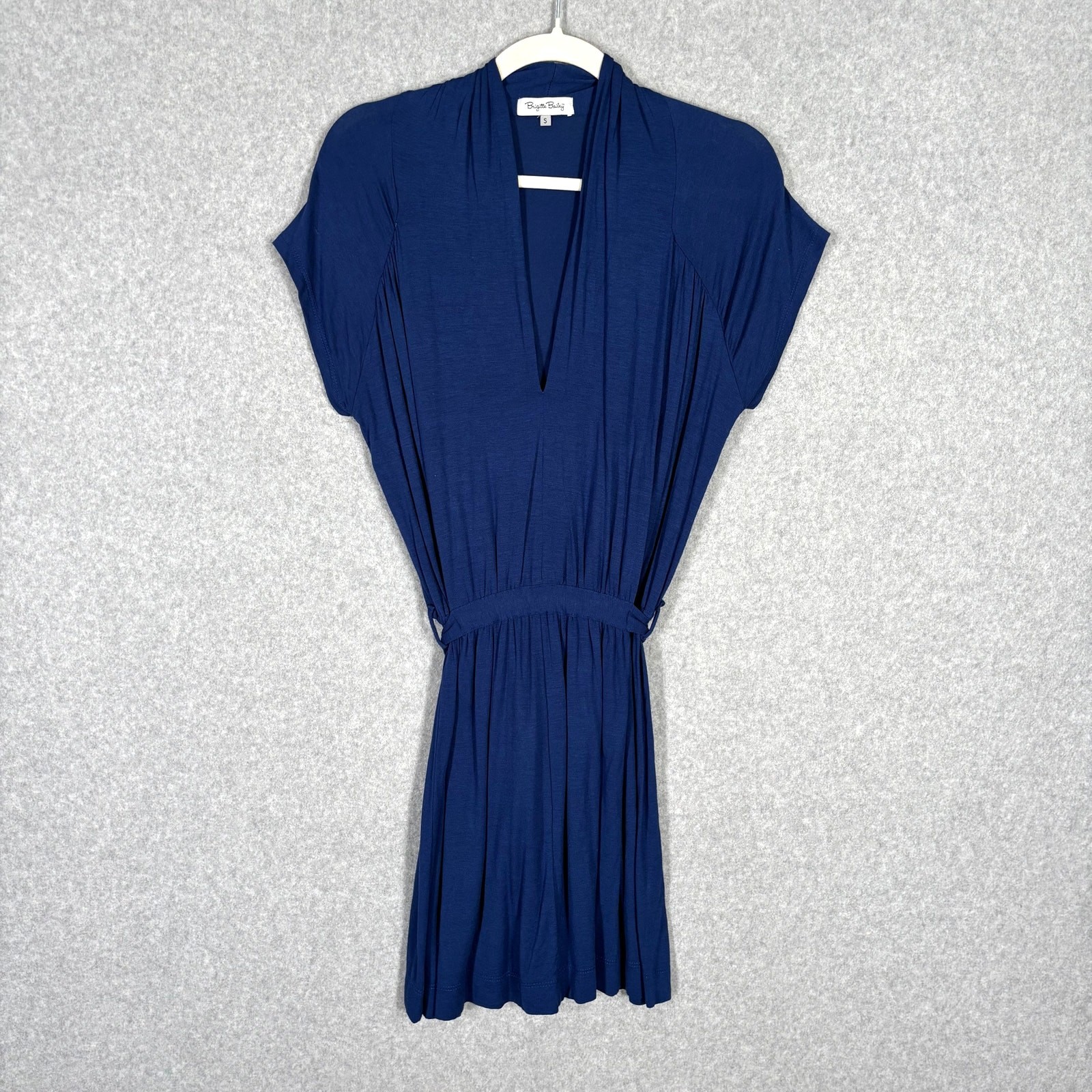 Brigitte Bailey Dress Small Shirt Waist Tie Soft Jersey Stretch Pleated Comfort
