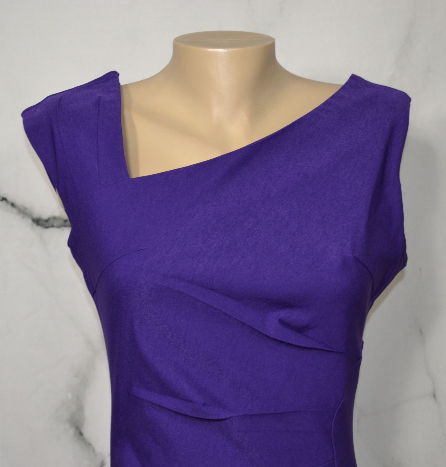 MUXXN BOUTIQUE NEW NWT Blue Asymmetrical V Neck Slight Cap Sleeve Dress Large