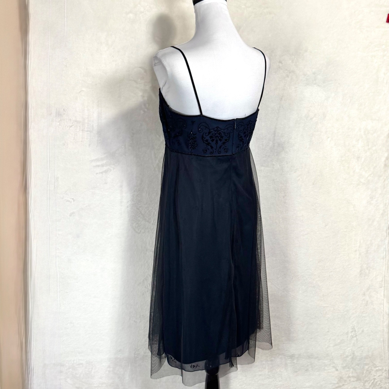 VTG 90s Laundry Shelli Segal Mesh Velvet Babydoll Dress Beaded Fairy Goth 8 XS