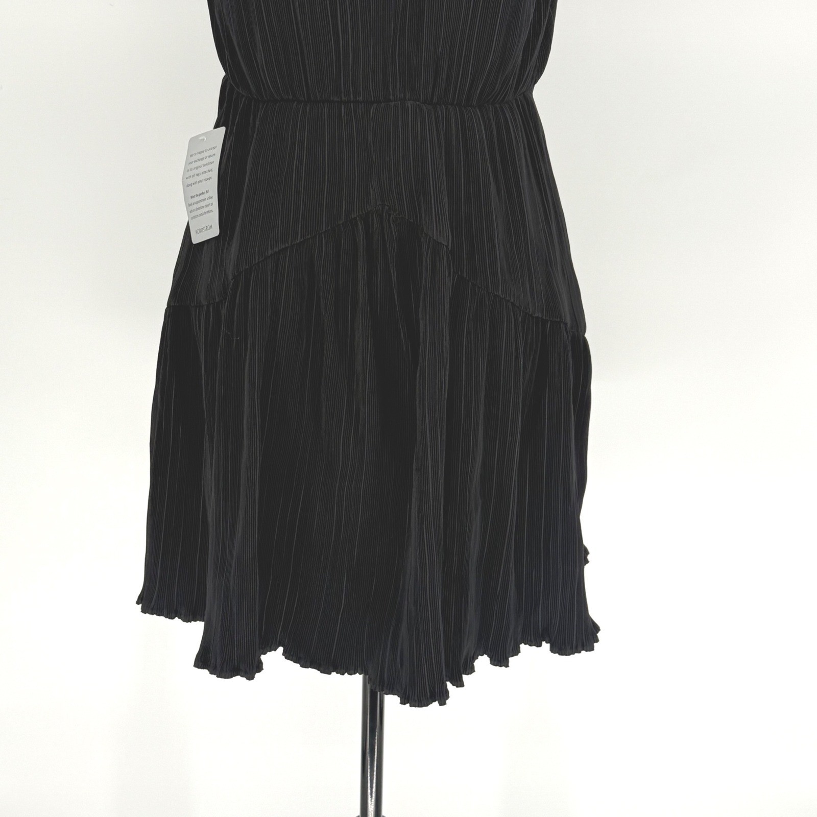 CIEBON Black Pleated Bias Cut Ruffle Mini Dress Size S NWT