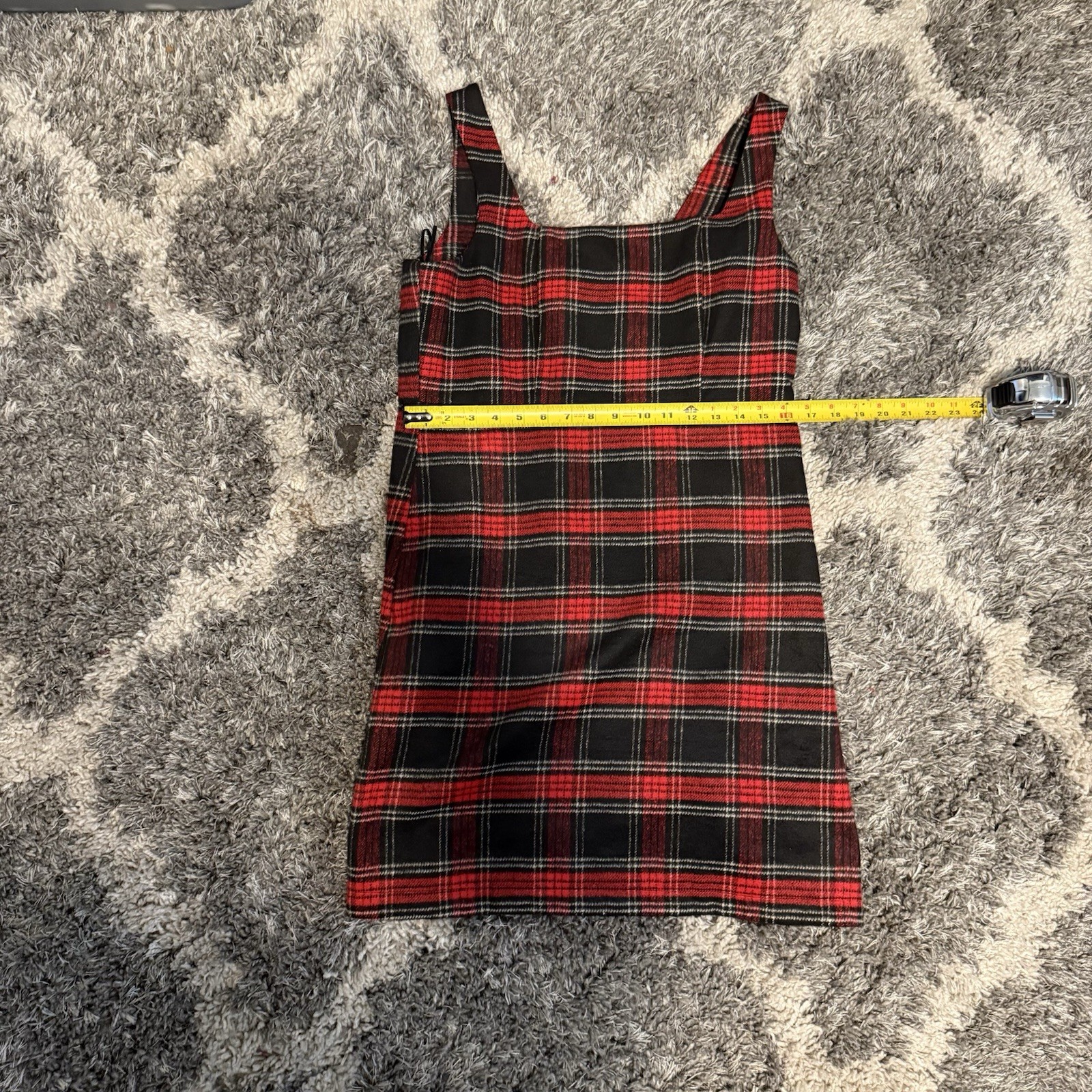 NEW Copper Key Dress Black Red Plaid Square Neck Jumper Zip Above Knee Size L