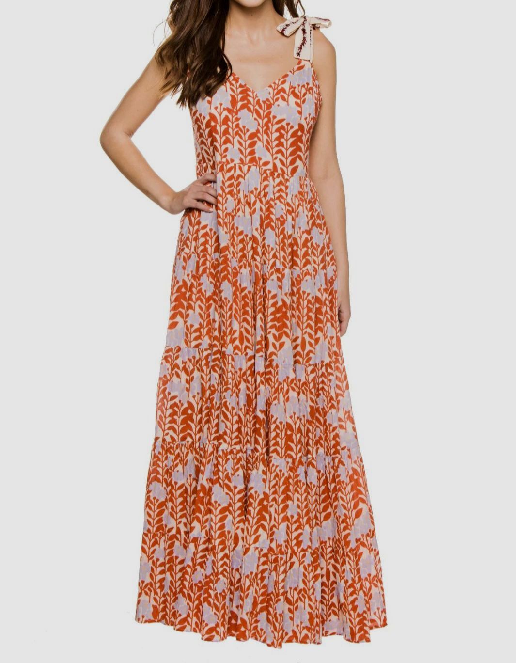 Carolina K Women’s Red Floral Shoulder-Tie Marieta Maxi Dress Size M