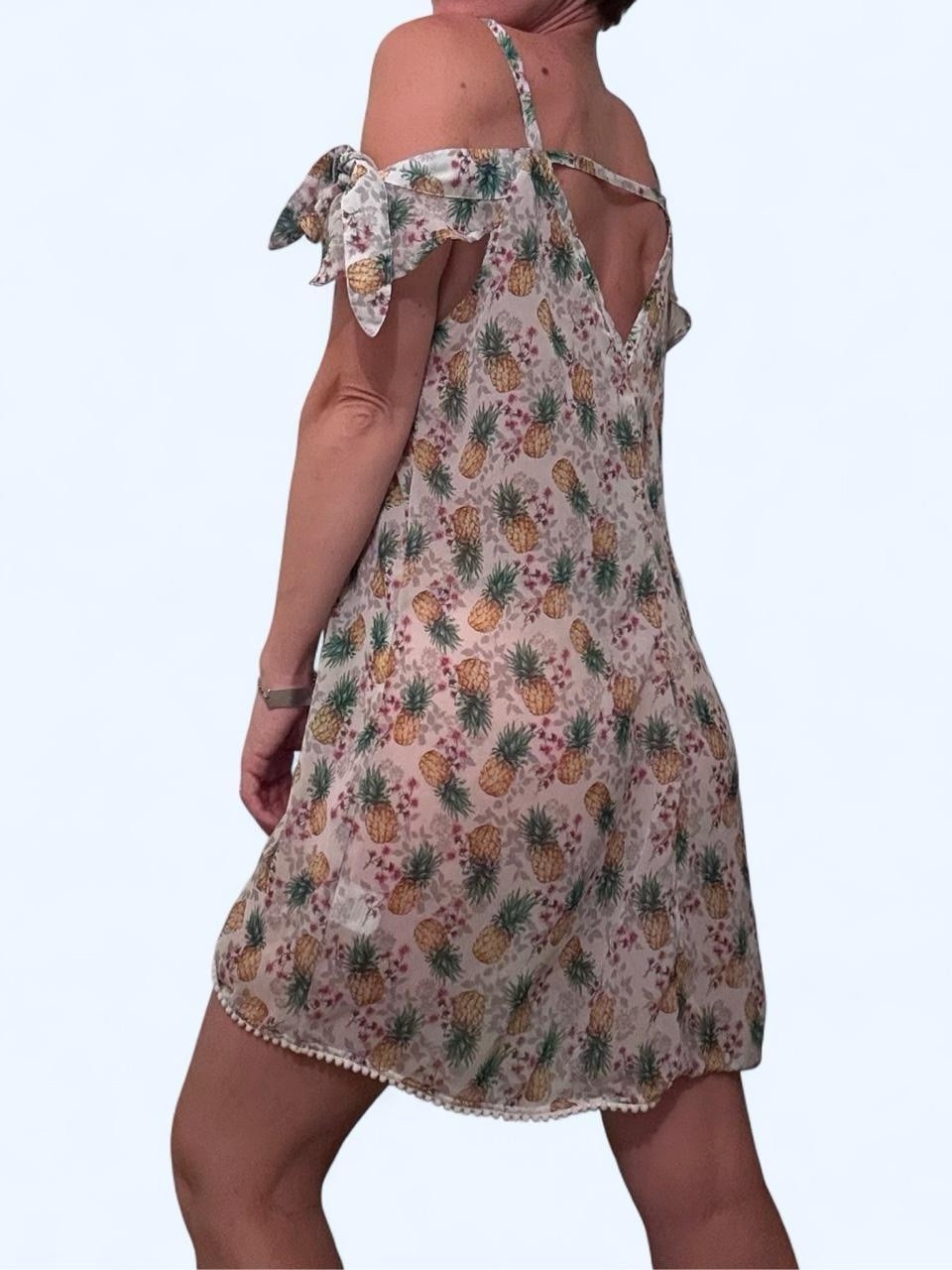 Miken Swim Mult Tropical Floral Cold Shoulder Mini Dress V-Neck Bow Short Sleeve