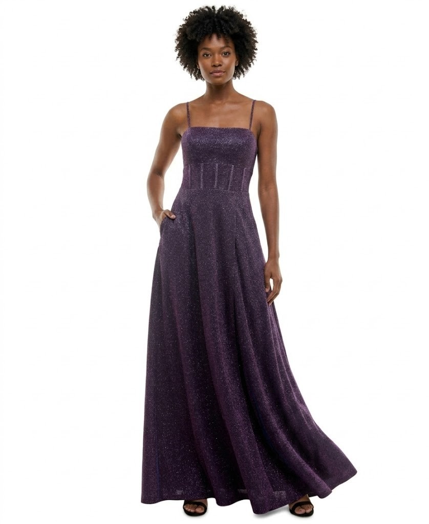 City Studios Women Dress Juniors 5/6 Grape Purple Gown Square-Neck Sleeveless