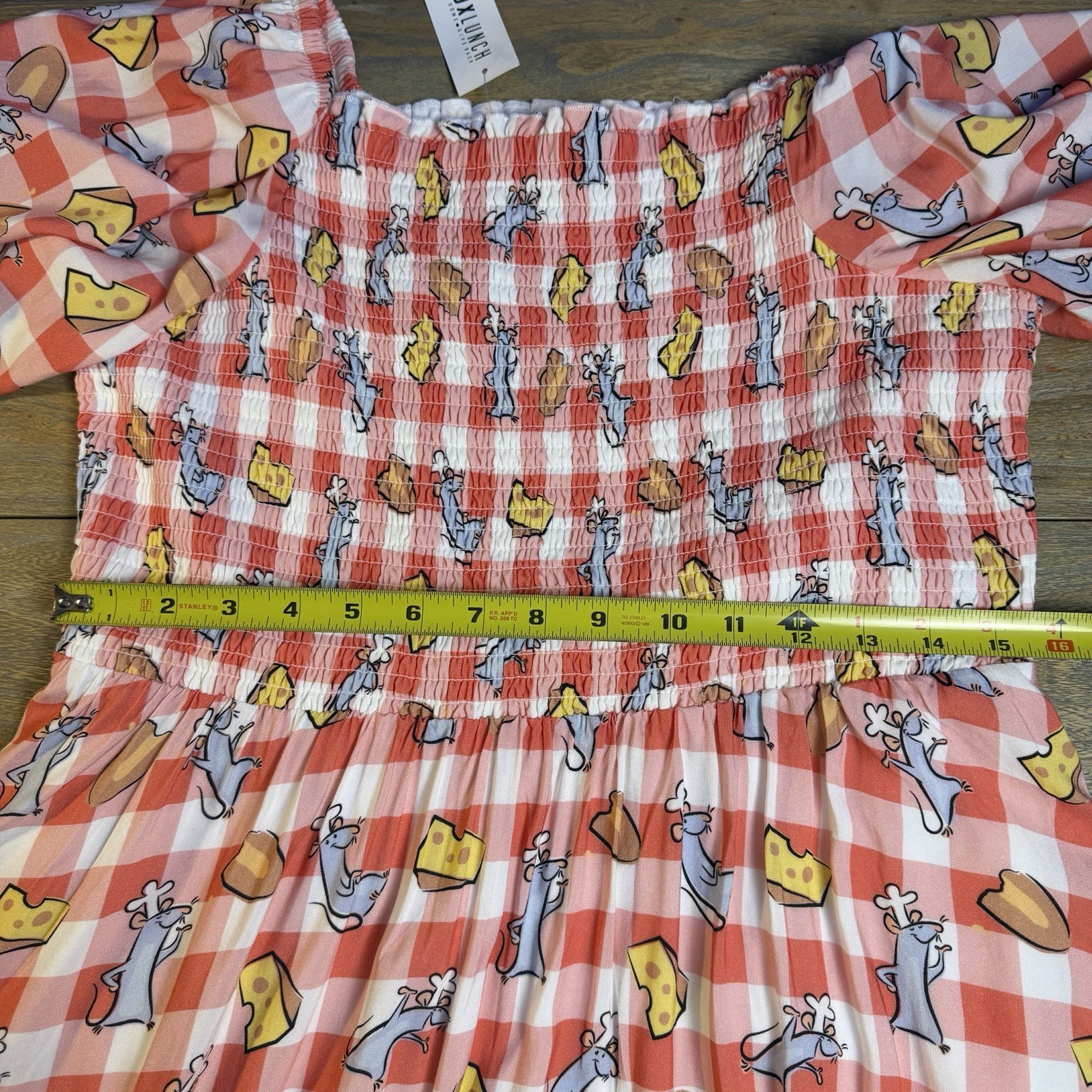 Pixar Ratatouille Remy Gingham Smocked Off-Shoulder Midi Dress Women’s XL