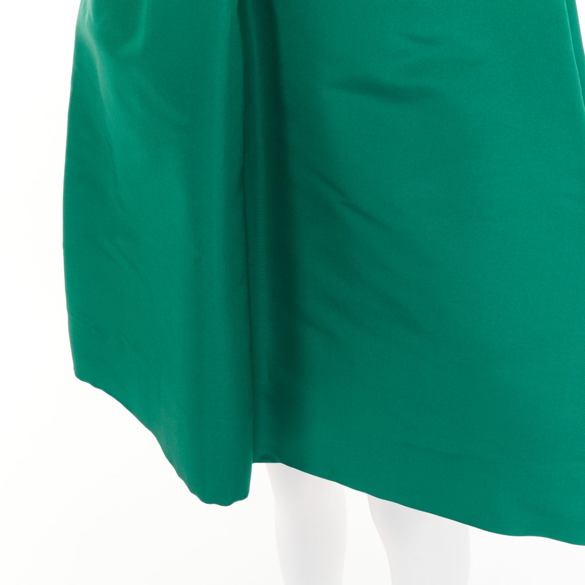 OSCAR DE LA RENTA 2017 green silk faille square neck belted flare dress IT40 S