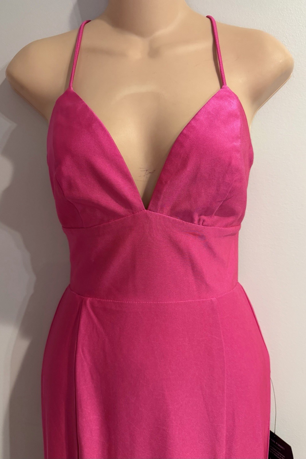 LULUS Divine Desires Hot Pink Satin Lace Up Back Mermaid Maxi Dress size S NWT
