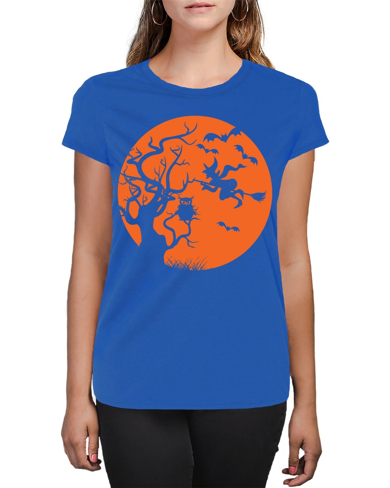 Pumpkin Owl Witch Trick Or Treat Halloween Silhouette Women’s T-Shirt