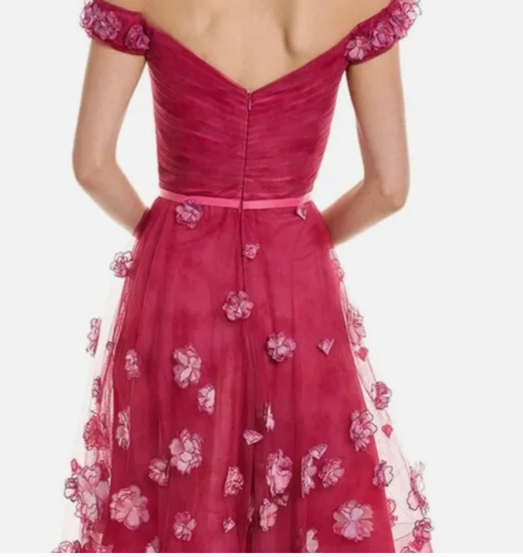*NEW* Marchesa ~ DRESS Notte Midi 8 ~ Fuchsia tulle floral appliqués & EARRINGS