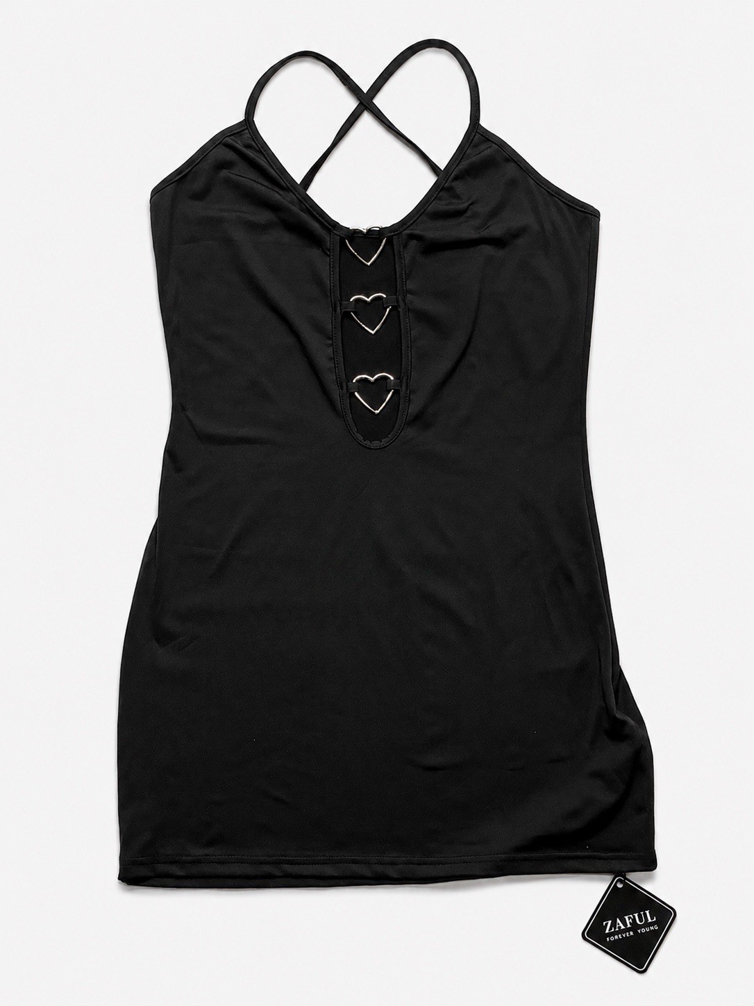 Zaful Black Heart Ring Bodycon Mini Dress Criss Cross Strappy Women’s Size M NWT