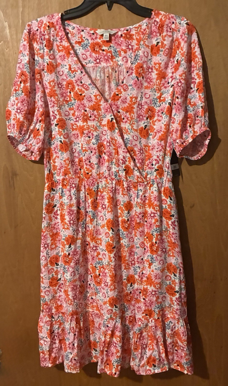 Lucky Brand Floral Dress V-Neck Puff Sleeve Ruffle Short Viscose M