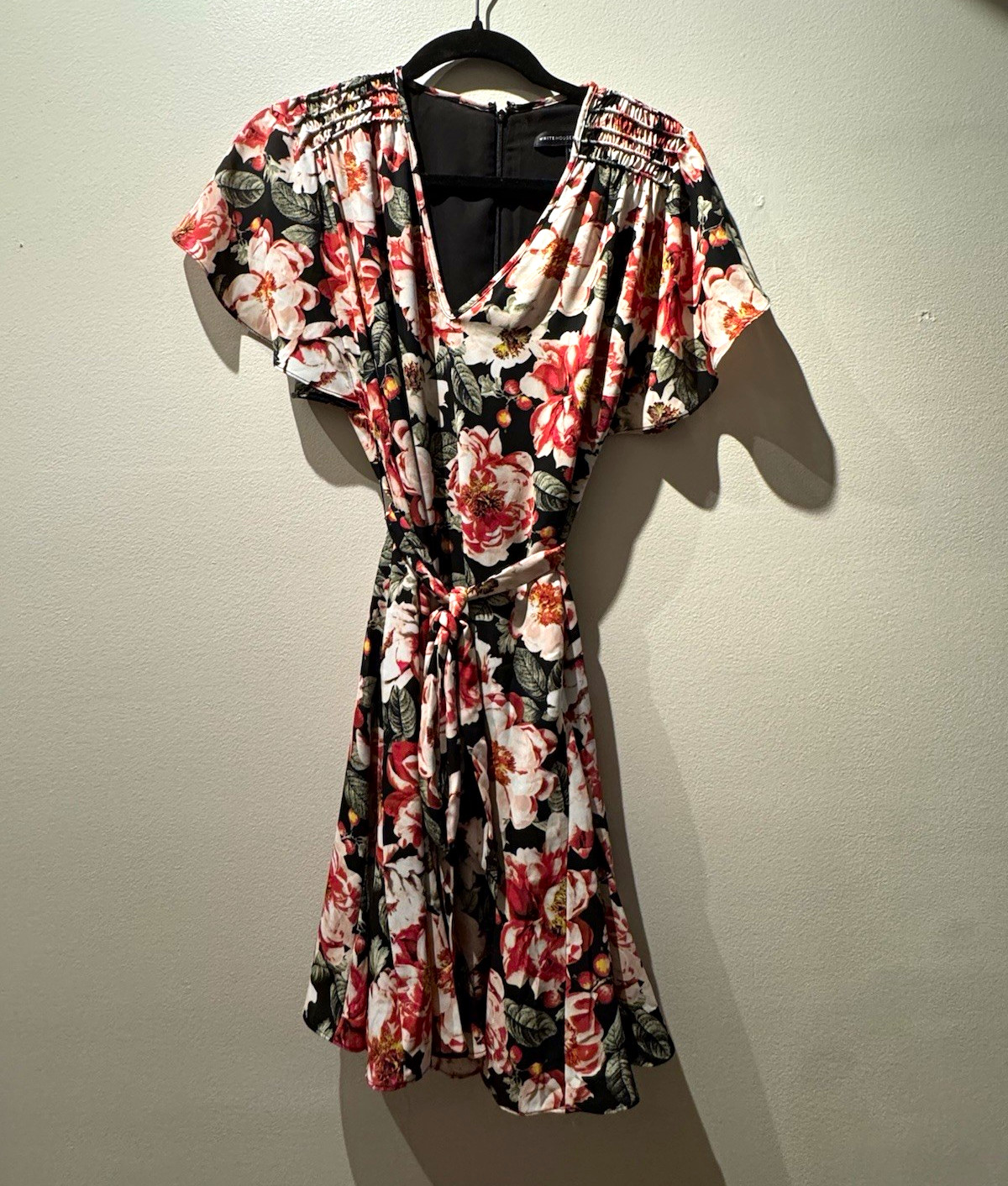 White House Black Market Floral V-Neck Fit & Flare Chiffon Dress