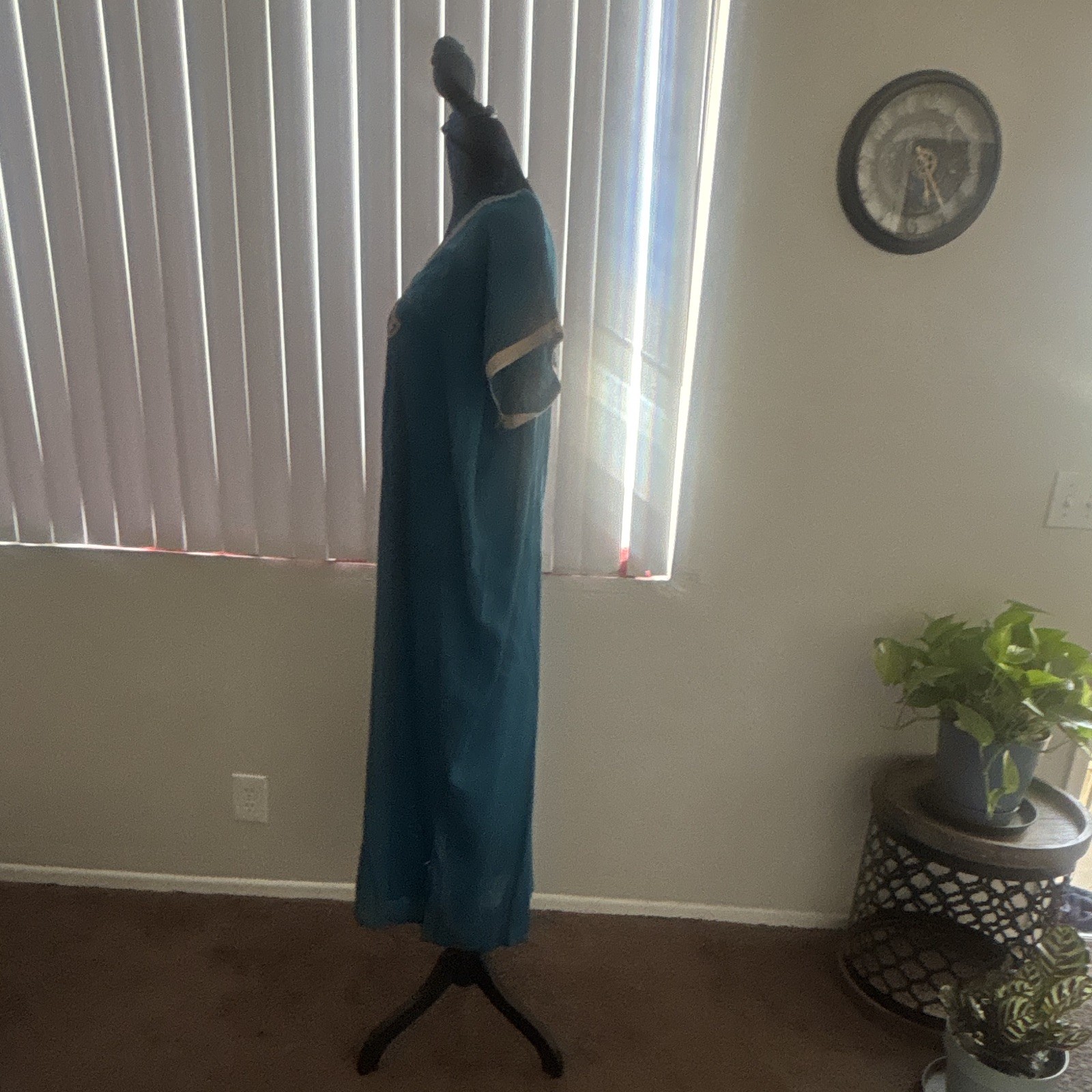 Women’s Blue Embroidered V- Neck Kaftan Maxi Dress Muslim gown one size fits all