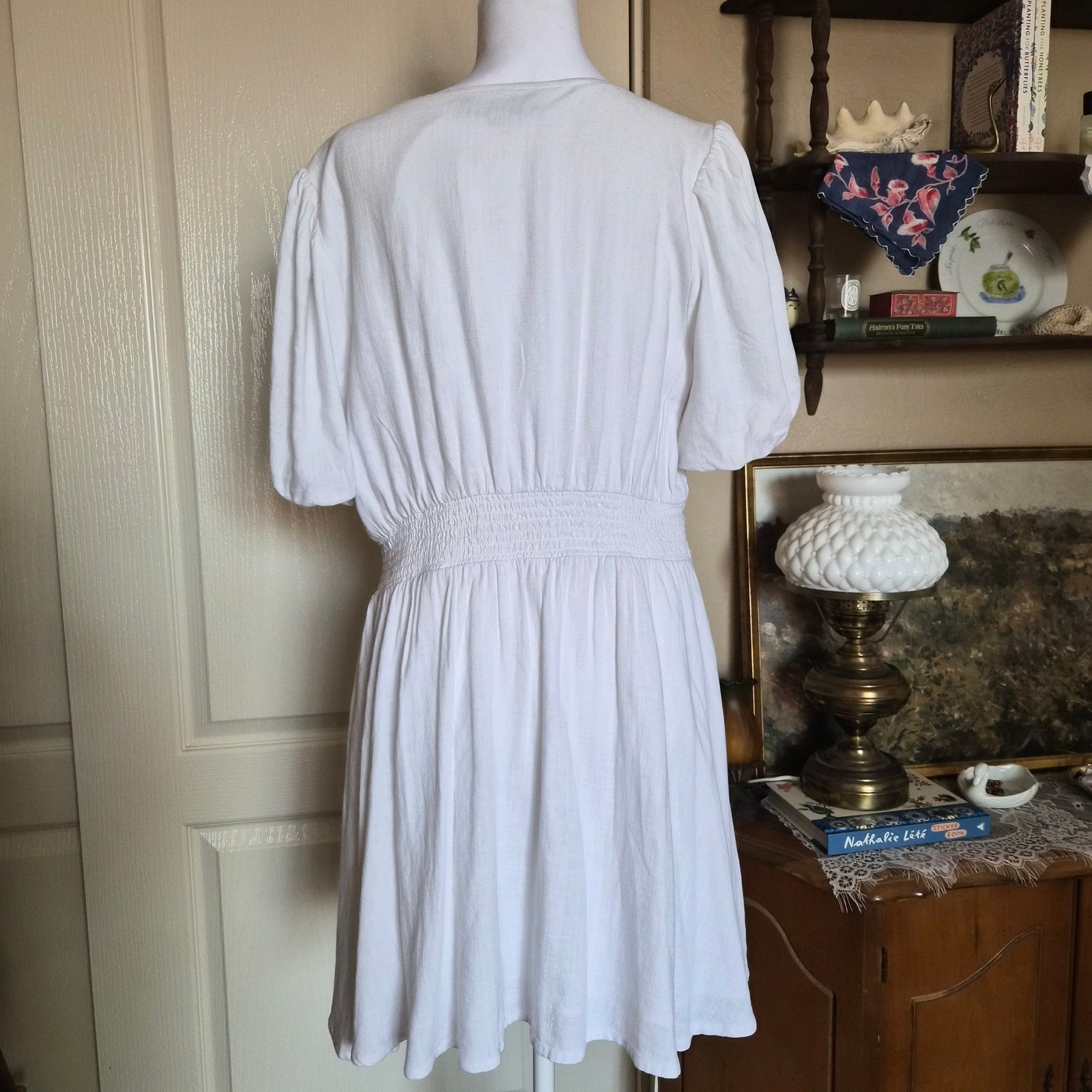 LOFT Ann Taylor White Cottagecore Linen Dress Size 12