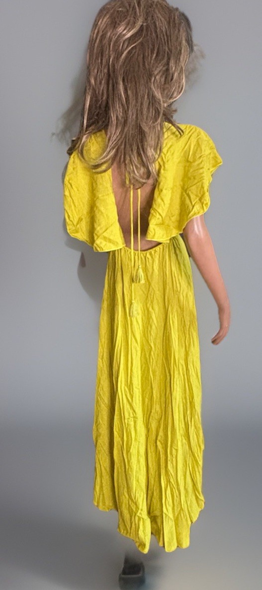 NWOT Flowing Backless Tassels V-neck/Flutter Sleeves Maxie Dress Boho/Summer M/L