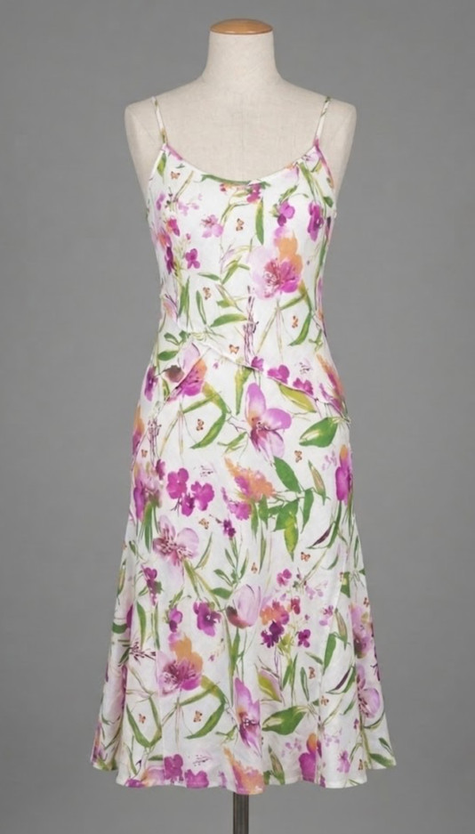 Per Una Midi Dress Floral Print Linen Strappy Summer Flared Women’s Uk12 M&S