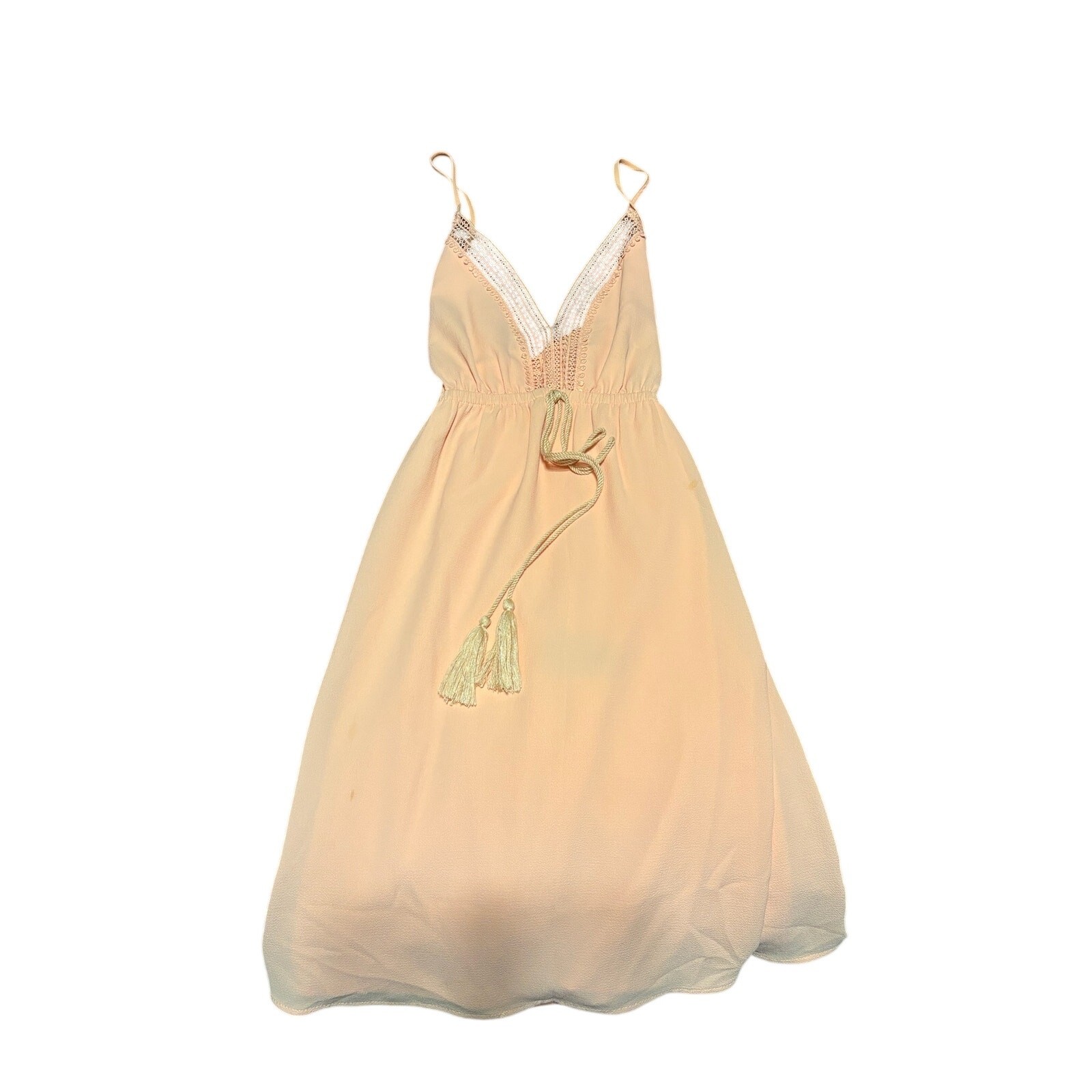 Charlotte Russe Womens Dress Medium Peach Crochet Lace Tassel Boho Mini