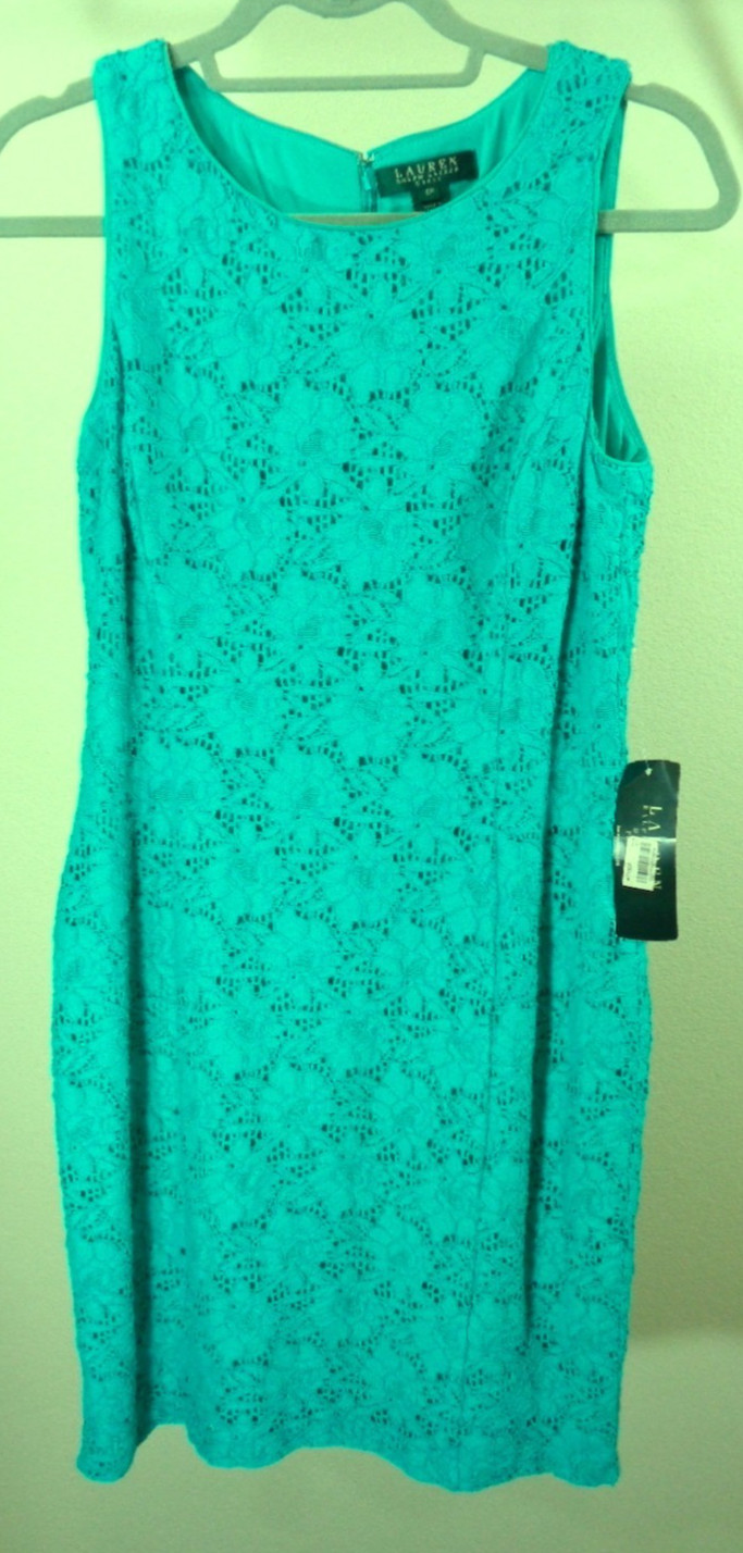 LAUREN Ralph Lauren Oasis Sheath Lace Dress Size 8P TURQUOISE – NEW WITH TAGS