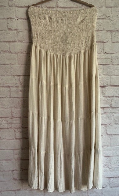 1X/2X/3X New Cotton Linen Antique White Unbleached Muslin Tiered Peasant Dress