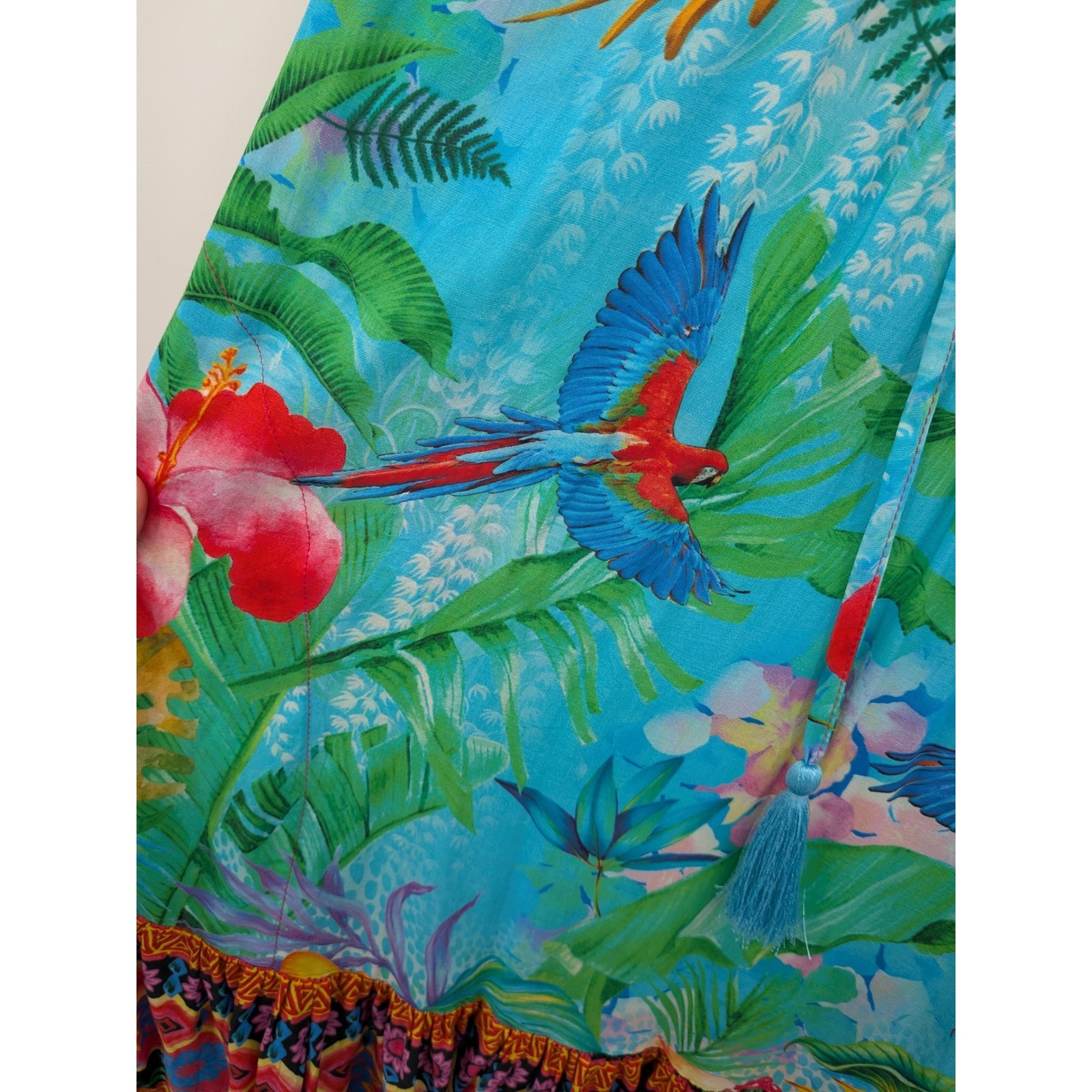 Boho Beach Summer Rare Lulalife Turquoise Tropical Parrot Floral Tassel S Dress