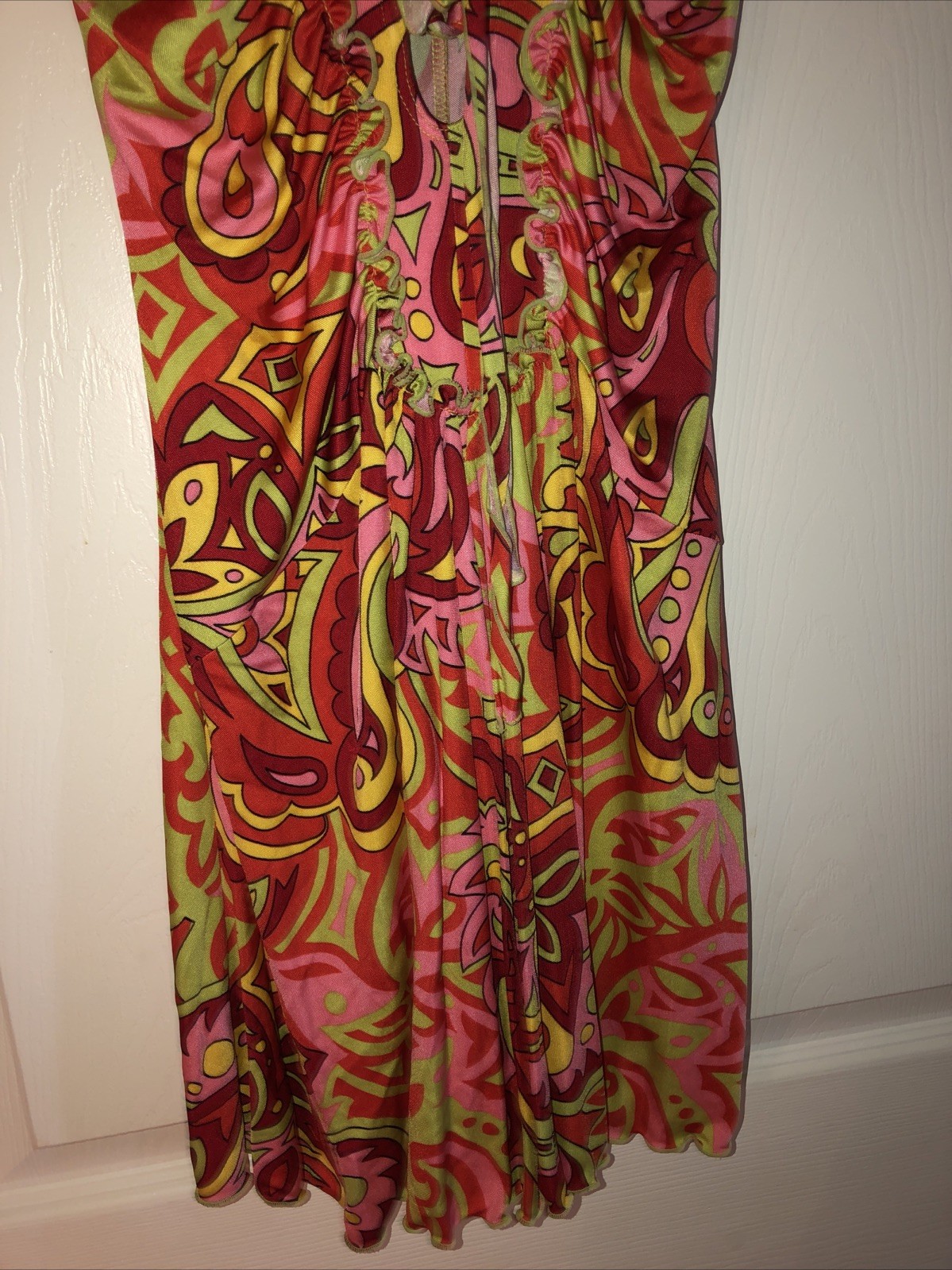 NWOT Moda International Psychedelic Multicolor Silky Jersey Lace Up Dress Sz XS