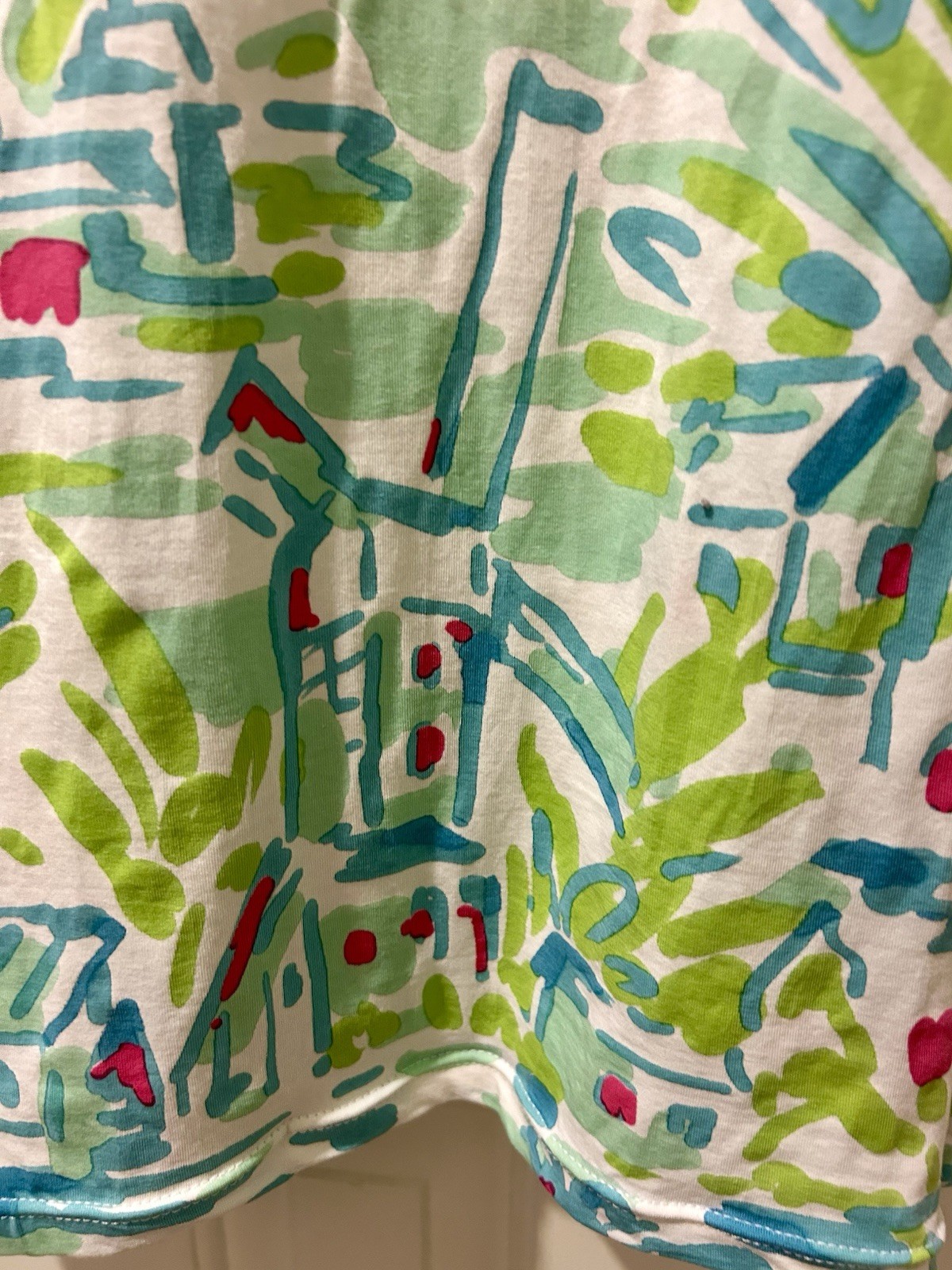 BARBARA GERWIT White Aqua Blue Green Pink Dress S Summer Holland Windmill Tulips