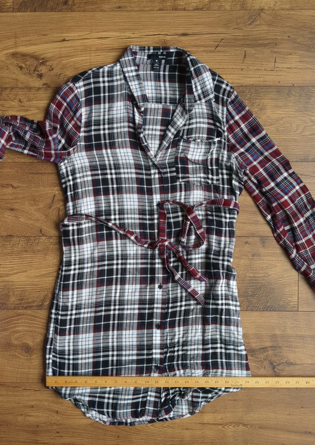 Aqua Womens Sz S Multi Plaid Collared Roll-Up Sleeve Shirt Dress