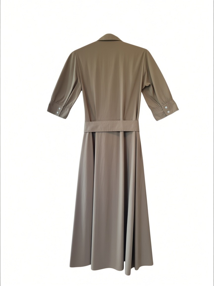 Polo Ralph Lauren Puffed Sleeve Cotton Shirt Dress Womens Midi Pockets Khaki 6