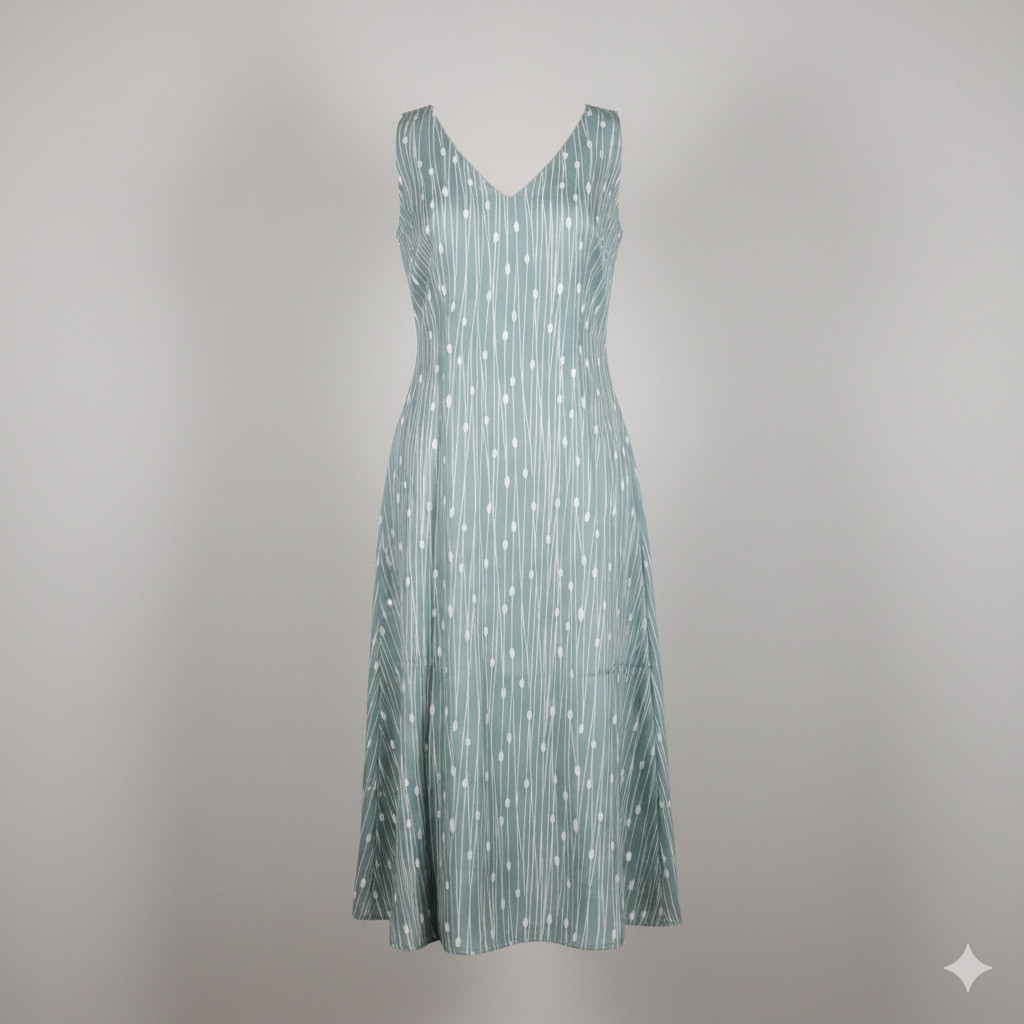 Retro Mod Style Fit & Flare Dress – Teal Abstract Drip Pattern – Xl – sleeveless