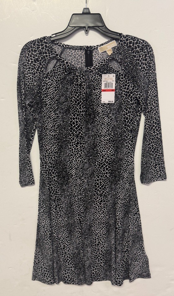Michael Michael Kors XS Black White Snakeskin Print Fit Flare Dress NWT $98