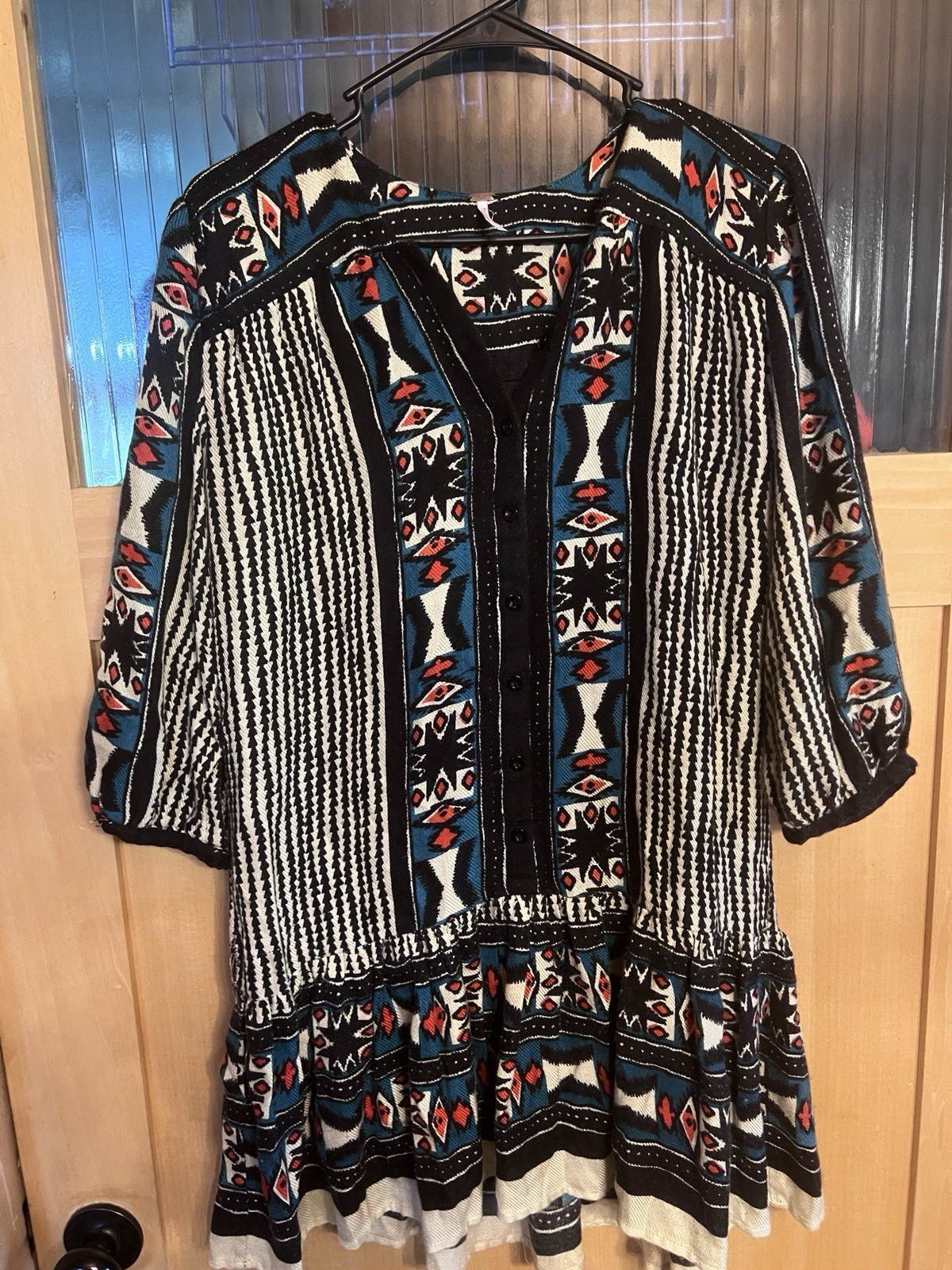 FREE PEOPLE $128 BLACK COMBO BOW & ARROW HENLEY DRESS SZ S