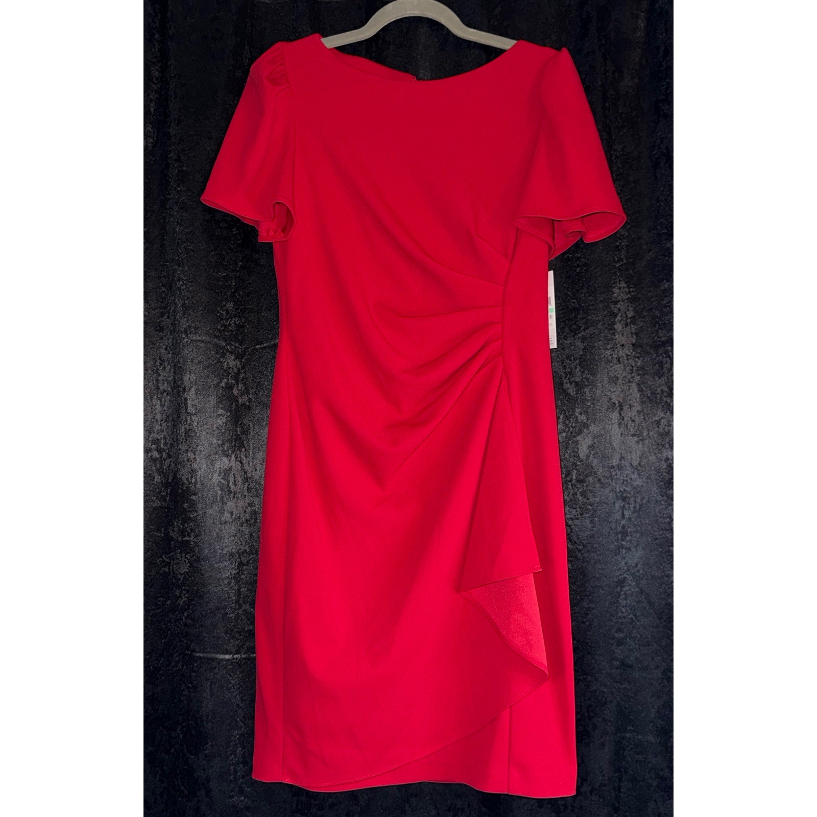DKNY Womens Red Short Sleeve Ruched Ruffle Sheath Dress ED4KAE64 Size 8 NWT