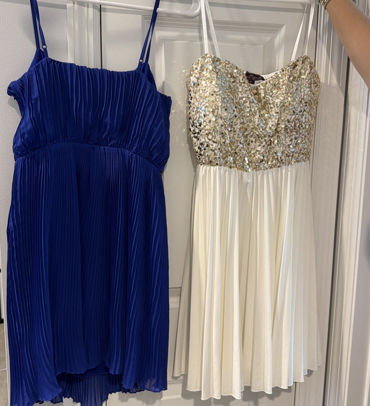 Lot of 2 Almost Famous short dresses size M Blue Cream Gold