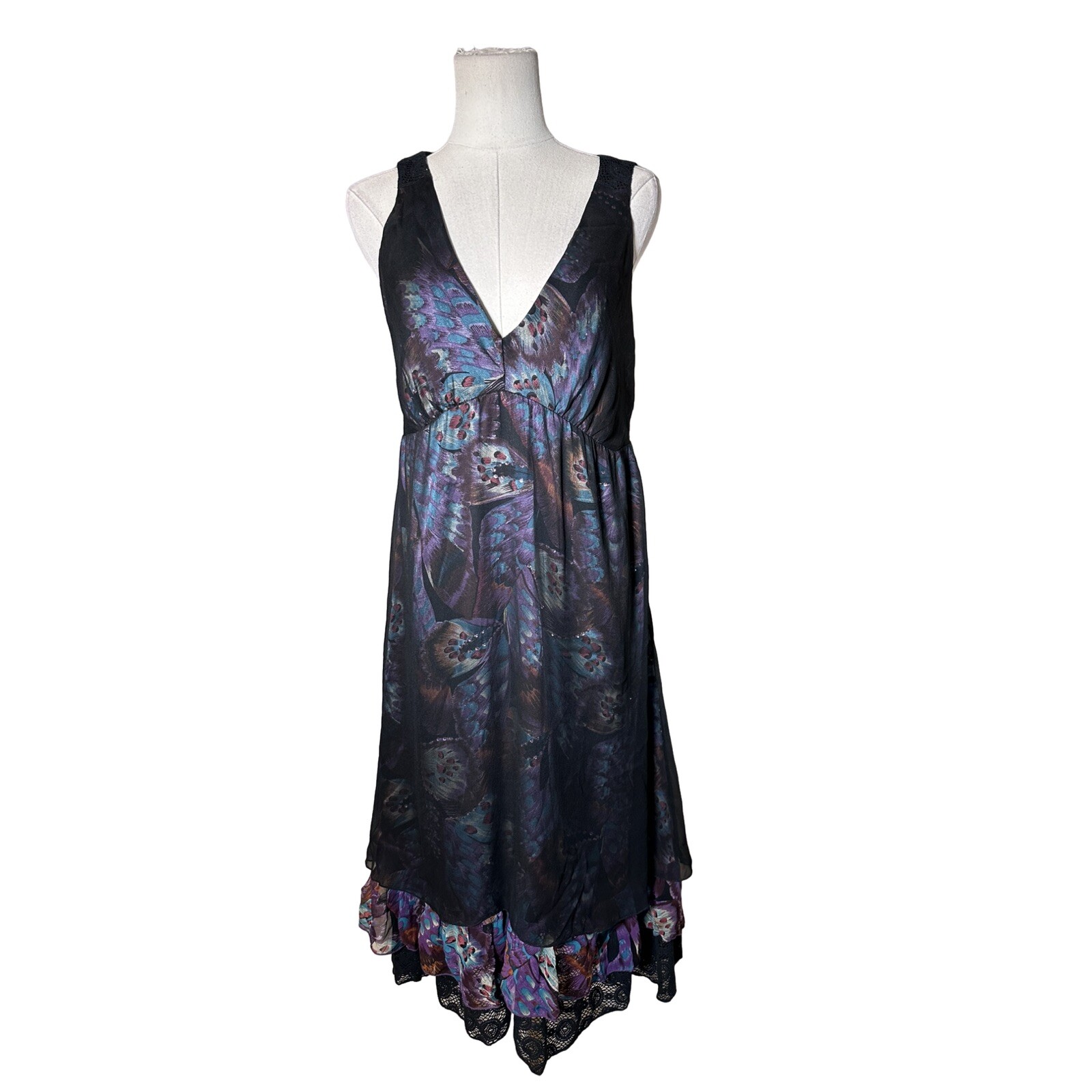 Whimsygoth Hale Bob Ruffled Hem 100% Silk Overlay Size m, Fits Large No Stretch