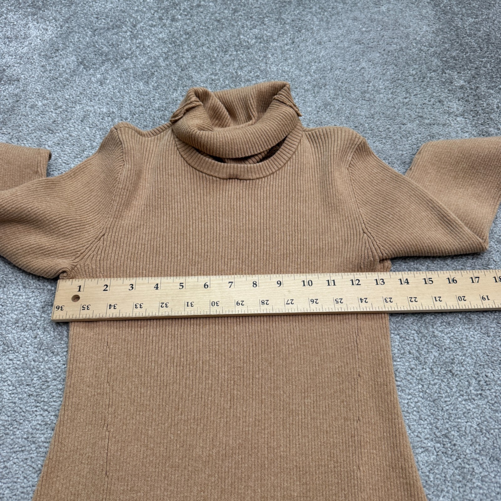 Saks Fifth Avenue Turtleneck A-Line Midi Sweater Dress Womens Small Camel Brown