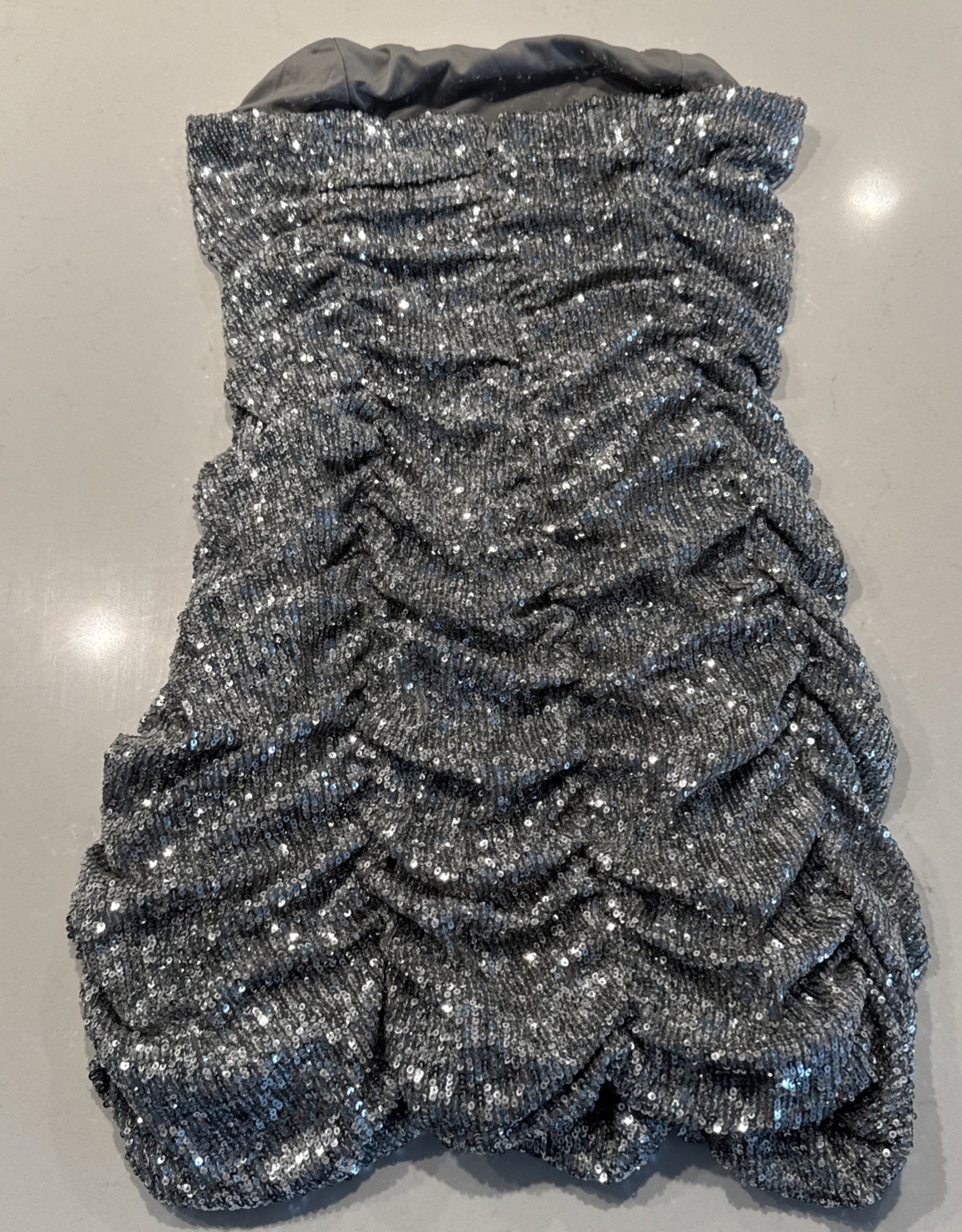 Zara Silver Sequin Strapless Ruched Mini Dress Size Medium Sparkle Holiday Glam