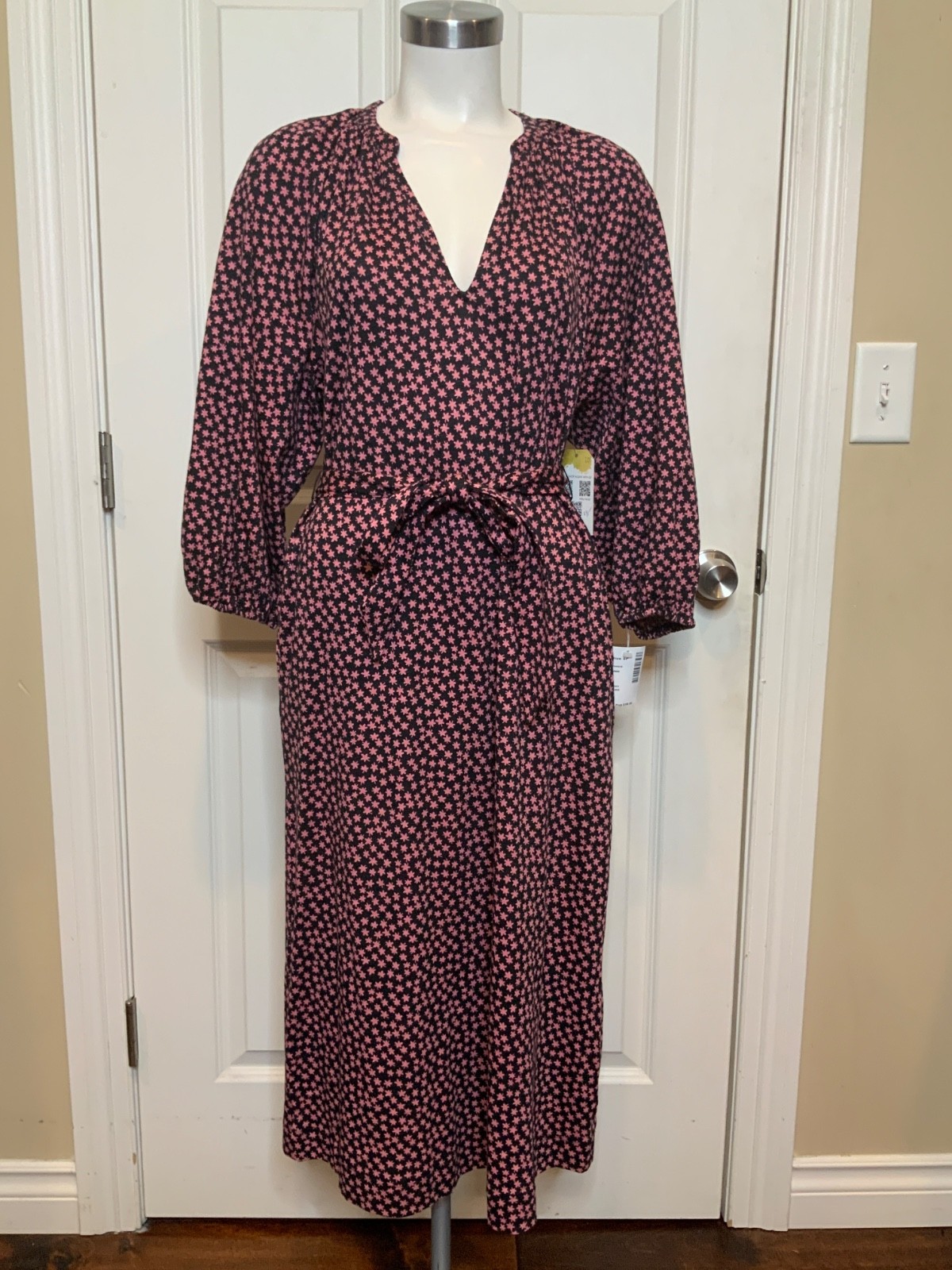 Boden Black & Pink Floral Patterned Midi Dress, Size 6P, NWT! $168.00