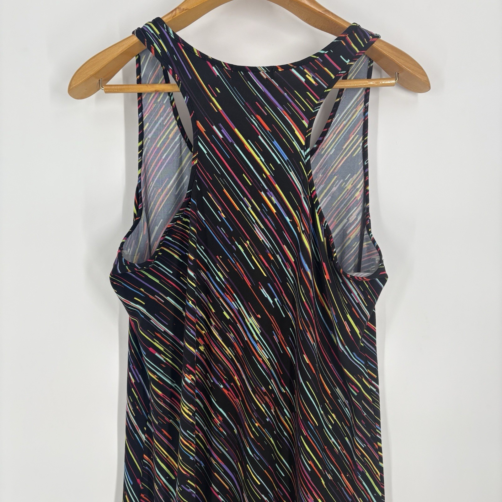Absolutely Love It Womens Maxi Dress 2X Black Rainbow Stripe Stretch Side Slits