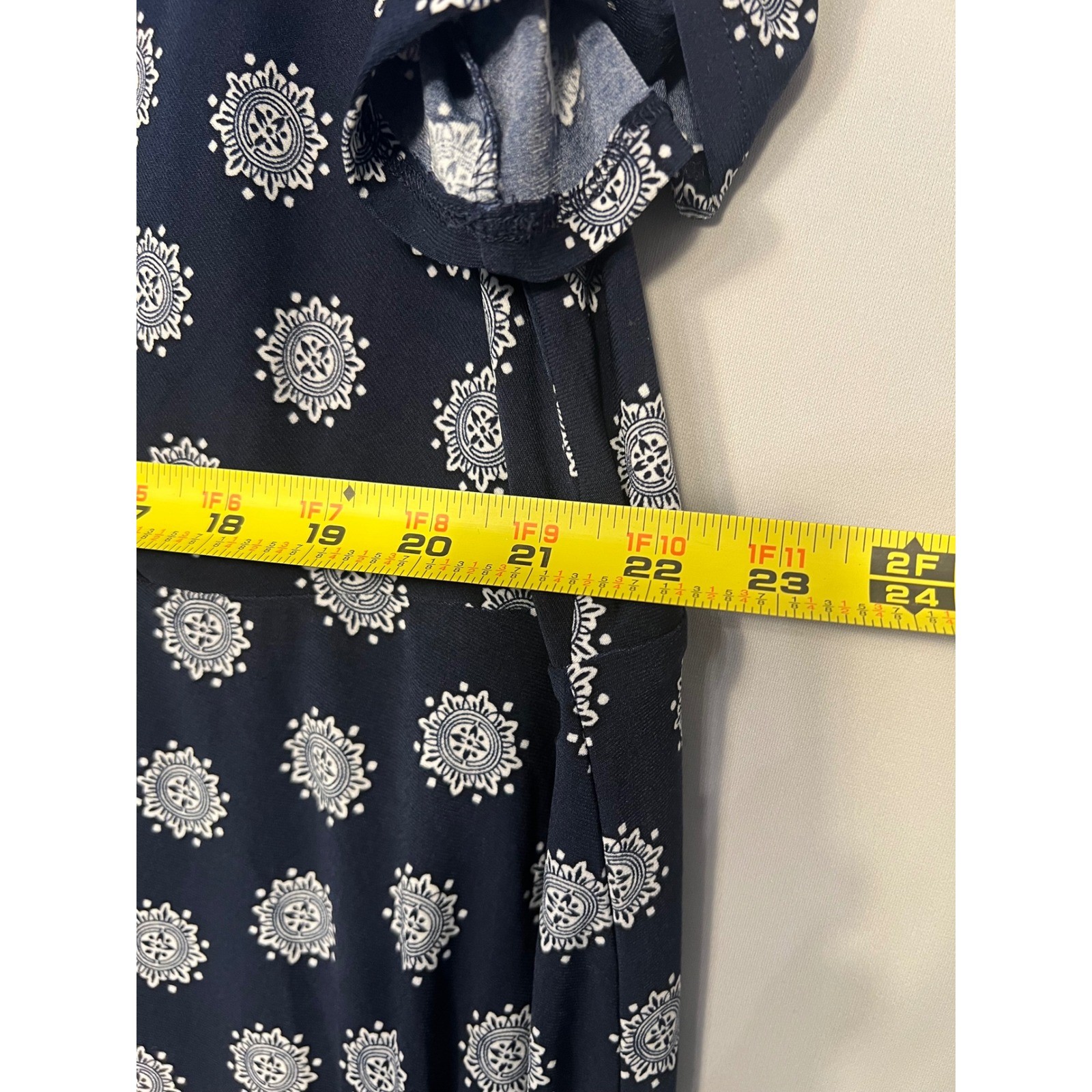 Tommy Hilfiger Womens 22W Navy Blue Medallion Print Faux Wrap A-Line Dress