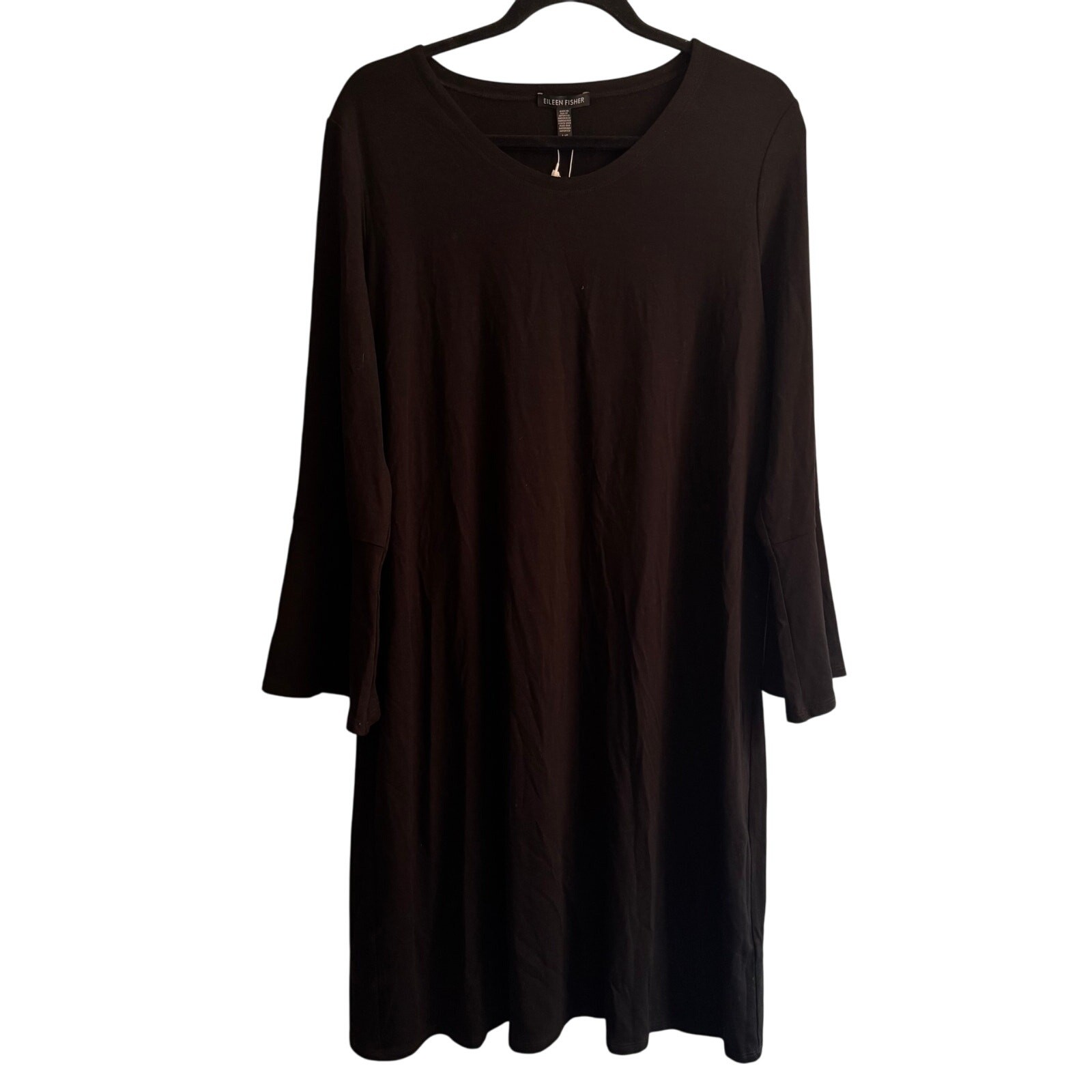 New Eileen Fisher Scoop Neck Bracelet Sleeve Shift Dress Black Pullover Sz L