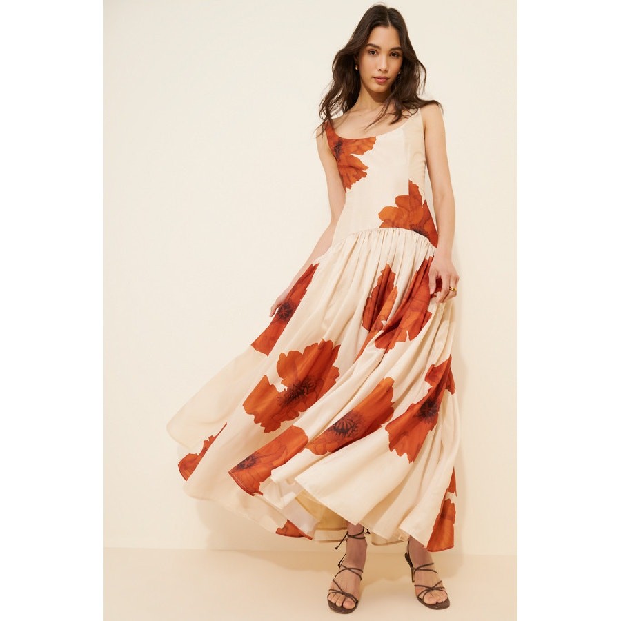 Anthropologie x Hutch Floral Printed Ridge Scoop Neck Drop Waist Dress Size 10